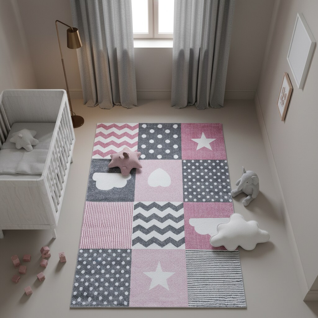 Kinderteppich TASNA, mit Herz-und-Stern-Motiv, Rosa, 200 x 290 cm