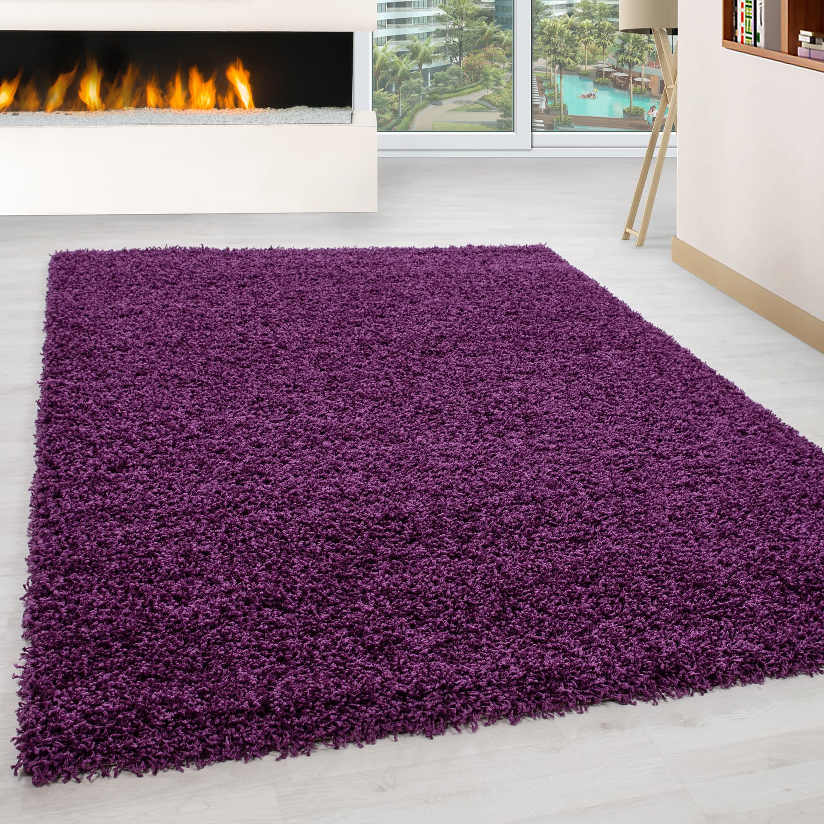Hochflorteppich RHEIN, einfarbig, Violett, 140 x 200 cm
