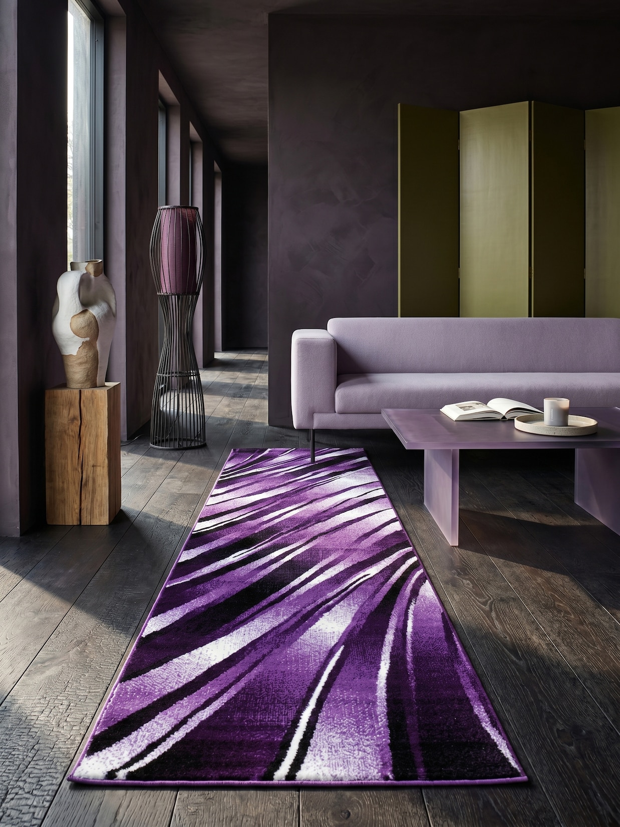 Kurzflorteppich DRAU, mit abstraktem Wellenmuster, Violett, 80 x 300 cm
