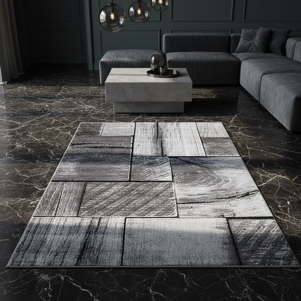 Kurzflorteppich DRAU, in 3D-Holzoptik, Schwarz, 80 x 150 cm