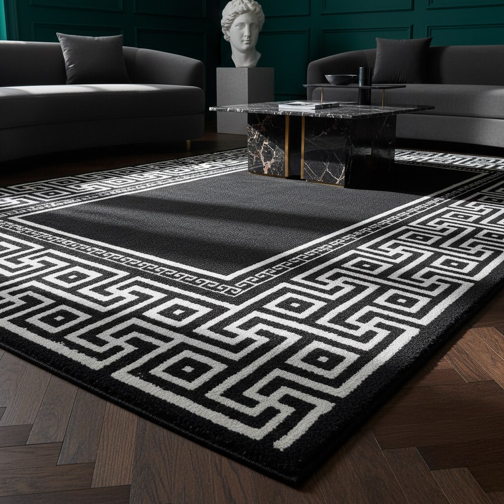 Kurzflorteppich DRAU, mit Mäander-Muster, Schwarz, 140 x 200 cm