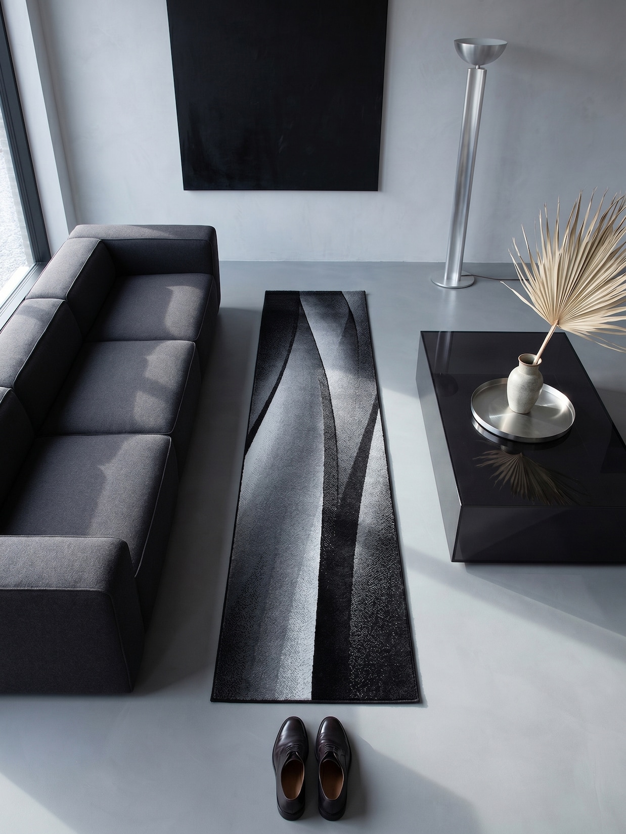 Kurzflorteppich INN, mit Farbverlauf, Schwarz, 80 x 300 cm