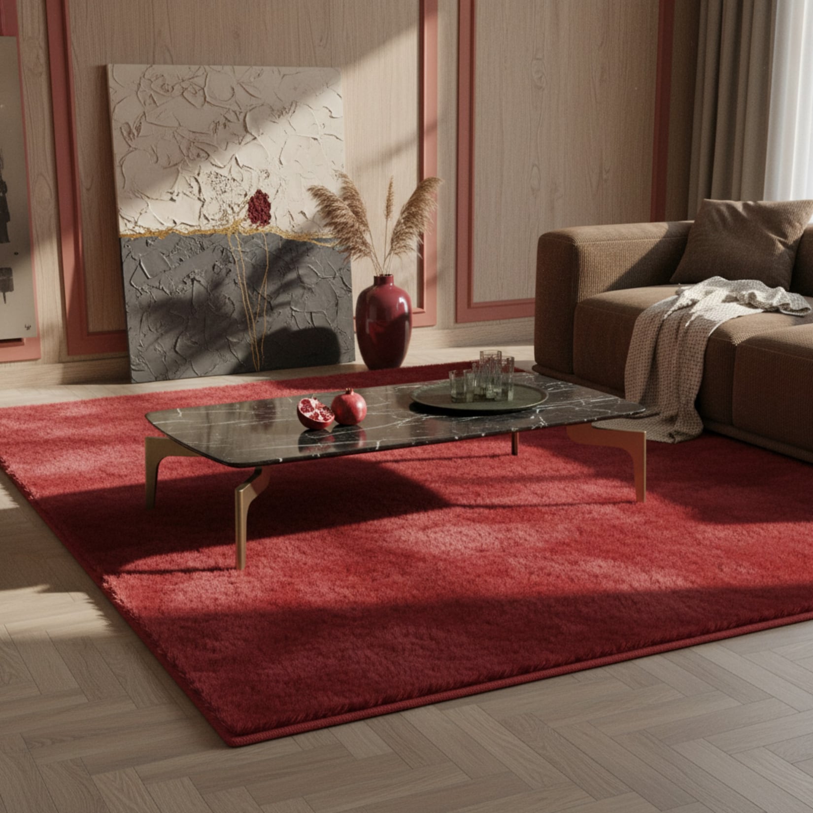 Kurzflorteppich Waschbar NECKAR, einfarbig, Rot, 120 x 170 cm