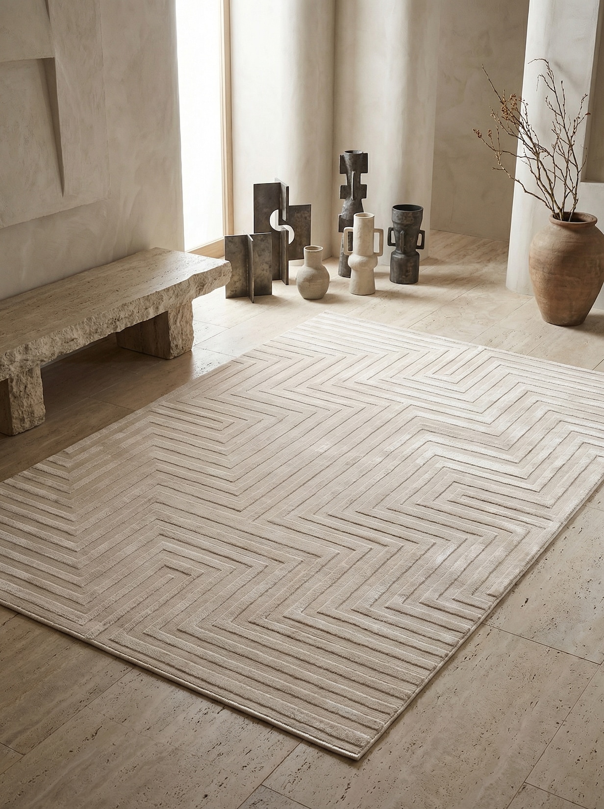 Kurzflorteppich ILLER, mit 3D-Design, Beige, 120 x 170 cm