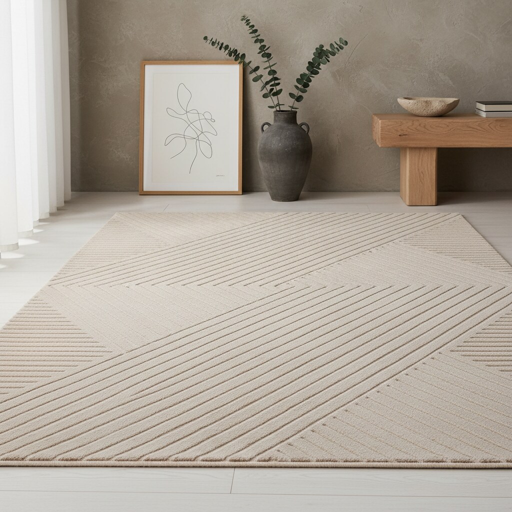 Kurzflorteppich ILLER, mit 3D-Design, aus Jute, Florhöhe 12 mm, Beige, 200 x 290 cm