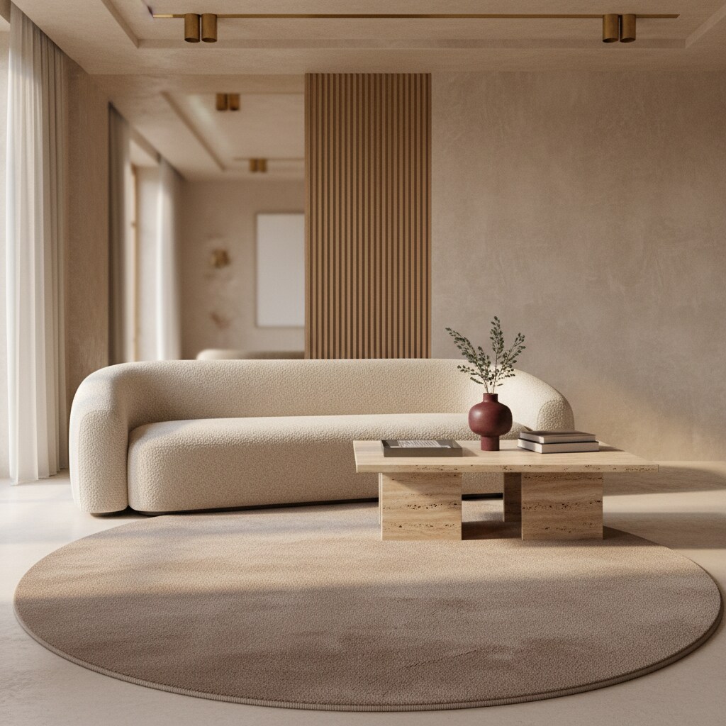 Kurzflorteppich Waschbar LECH, einfarbig, Beige, Ø 160 cm