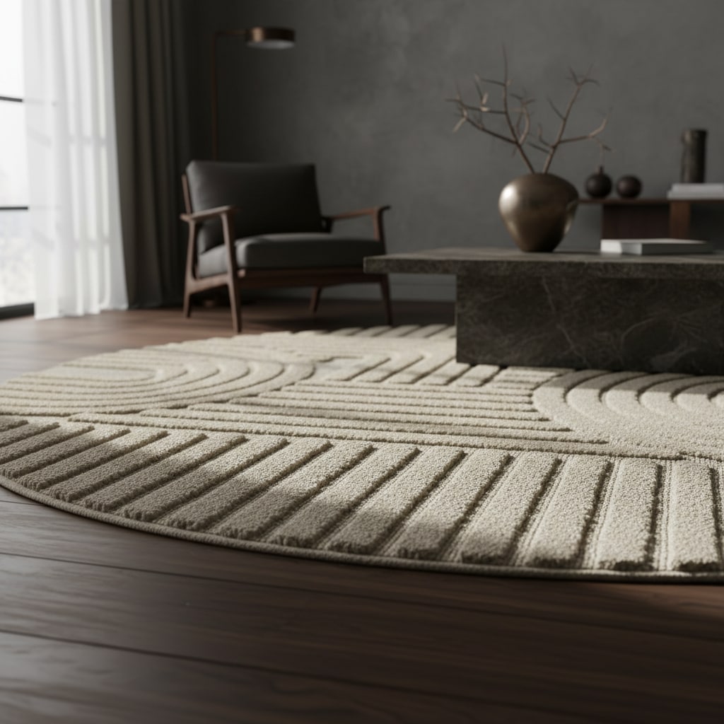 Hochflorteppich RIGI, im Skandi-Boho-Stil, Beige, Ø 120 cm