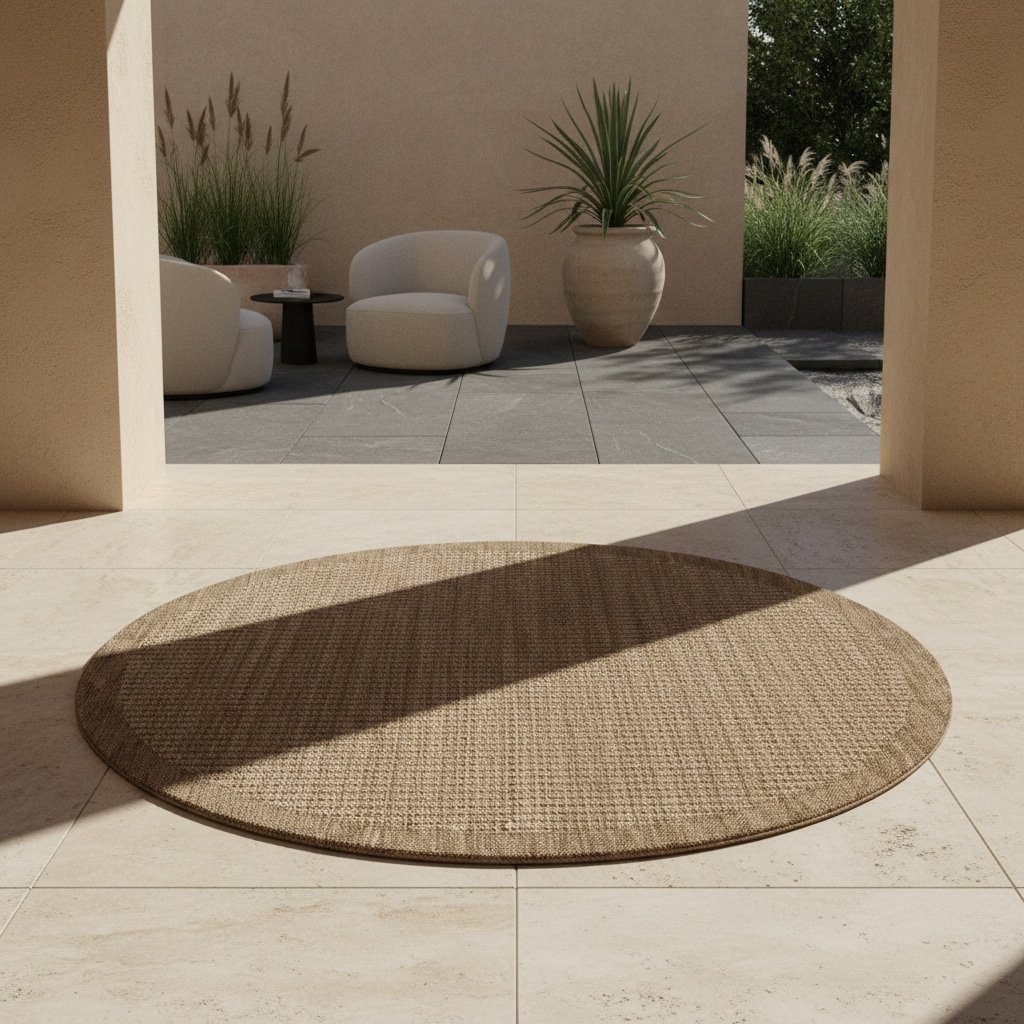 Outdoorteppich DAFNE, einfarbig, Braun, &Oslash; 120 cm 