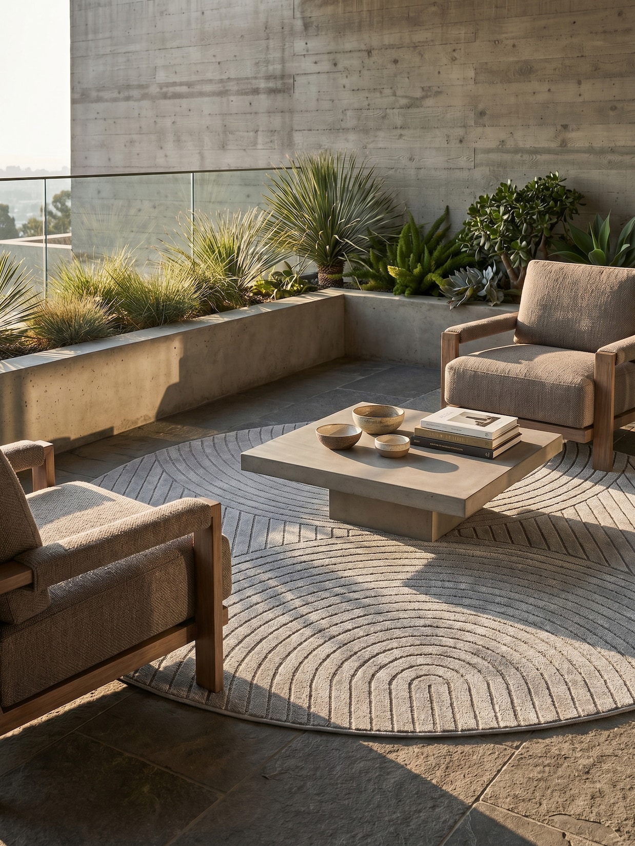 Teppich Outdoor ENGADIN in Silber, im Skandi-Stil mit 3D-Design, Ø 200 cm
