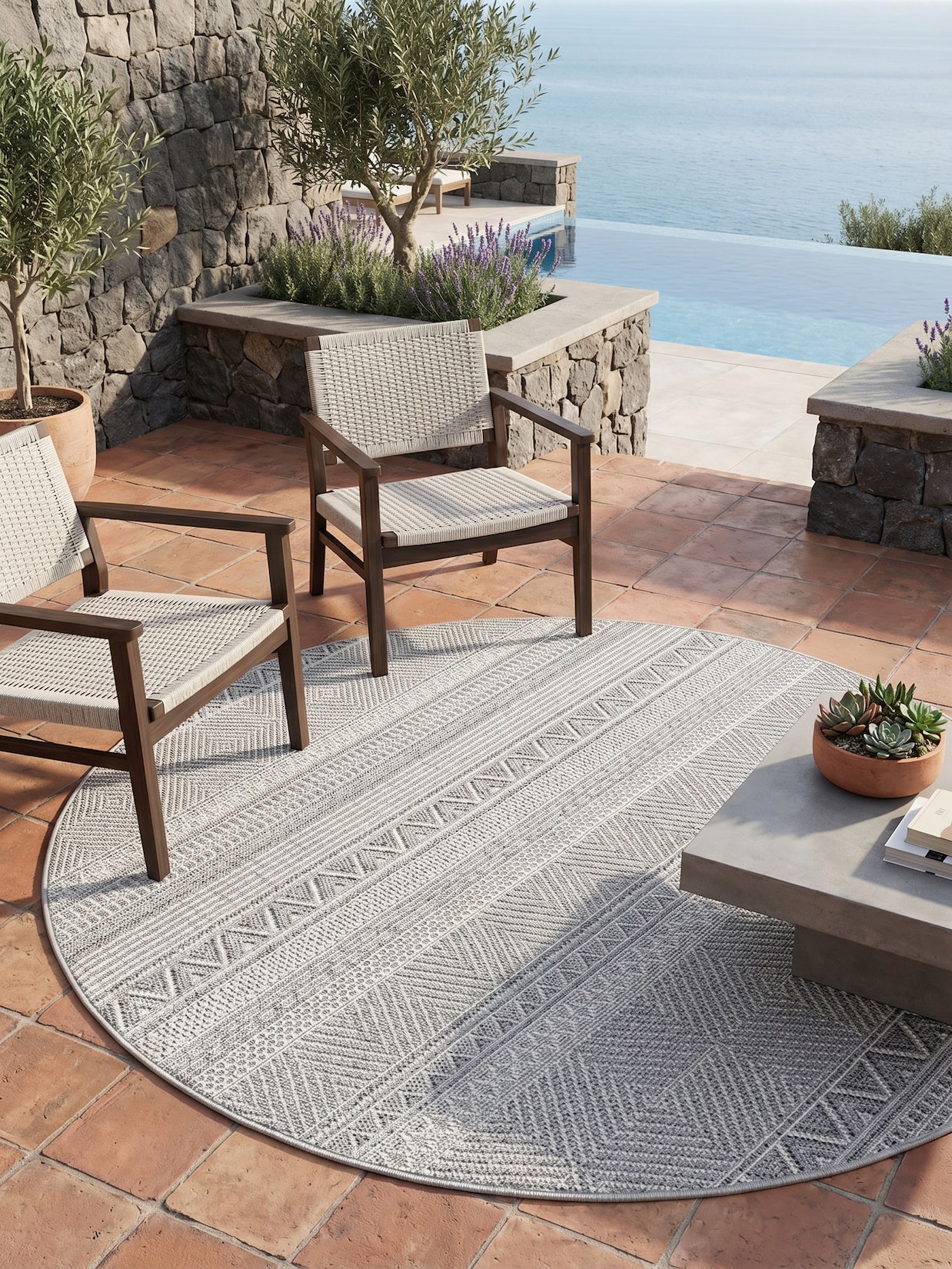 Teppich Outdoor VENTOUX in Grau, im Ethno-Stil, Ø 120 cm