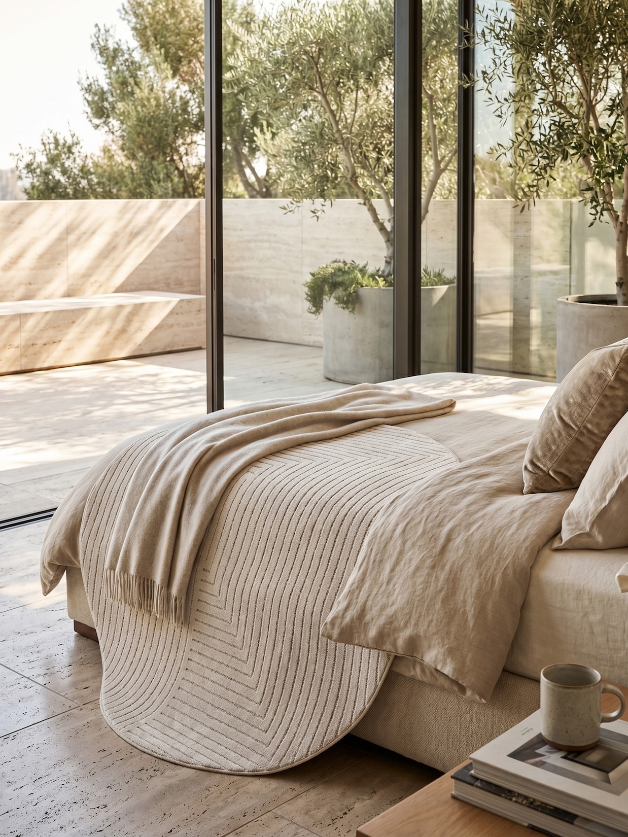 Teppich Outdoor ENGADIN in Creme, im Skandi-Stil mit 3D-Design, aus Polypropylen, Ø 120 cm