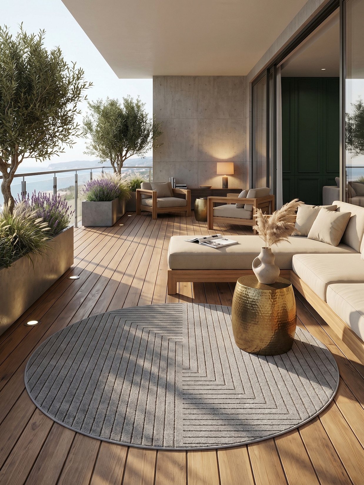 Teppich Outdoor ENGADIN in Silber, im Skandi-Stil mit 3D-Design, aus Polypropylen, Ø 120 cm