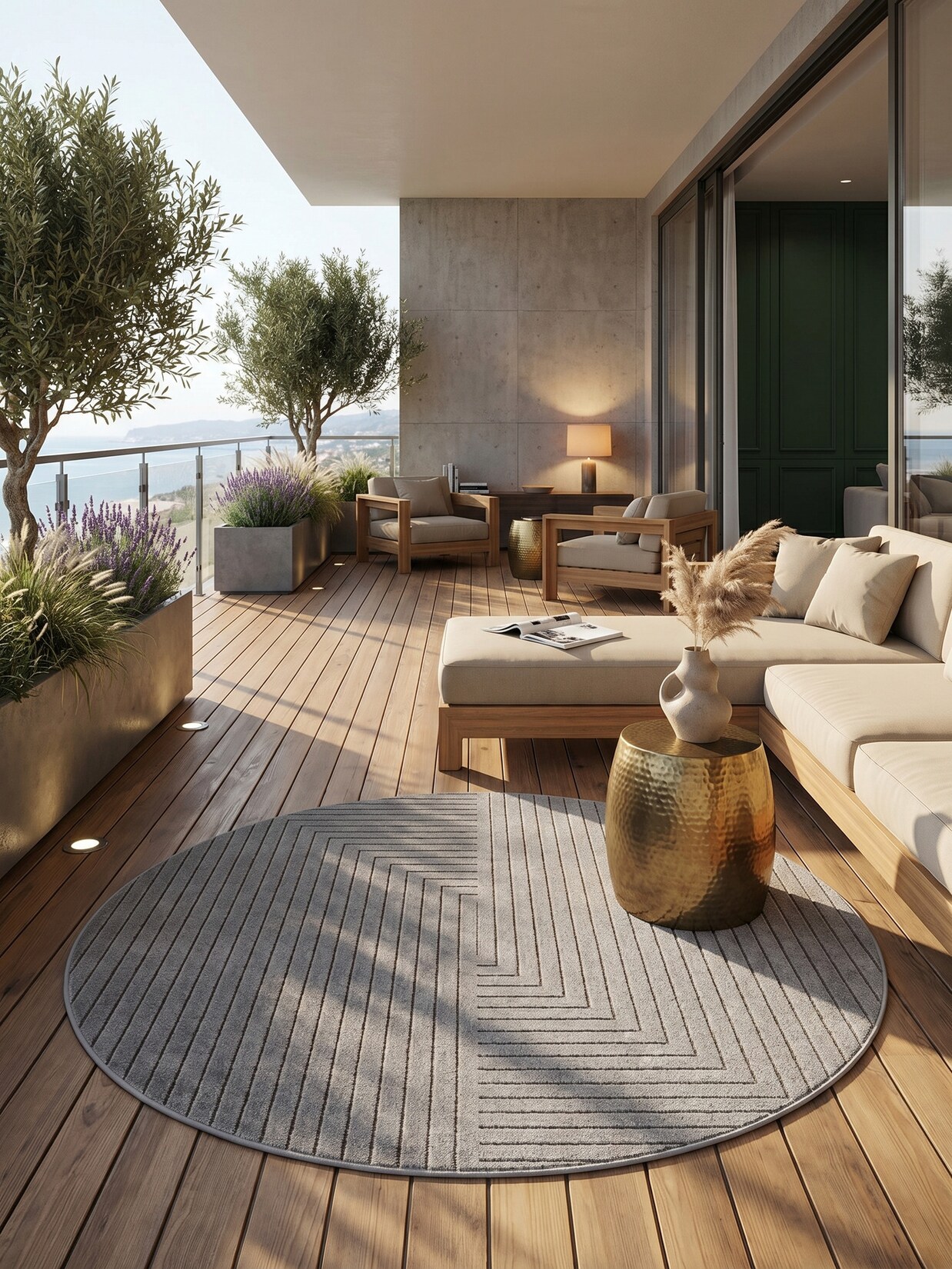 Teppich Outdoor ENGADIN in Silber, im Skandi-Stil mit 3D-Design, aus Polypropylen, Ø 200 cm