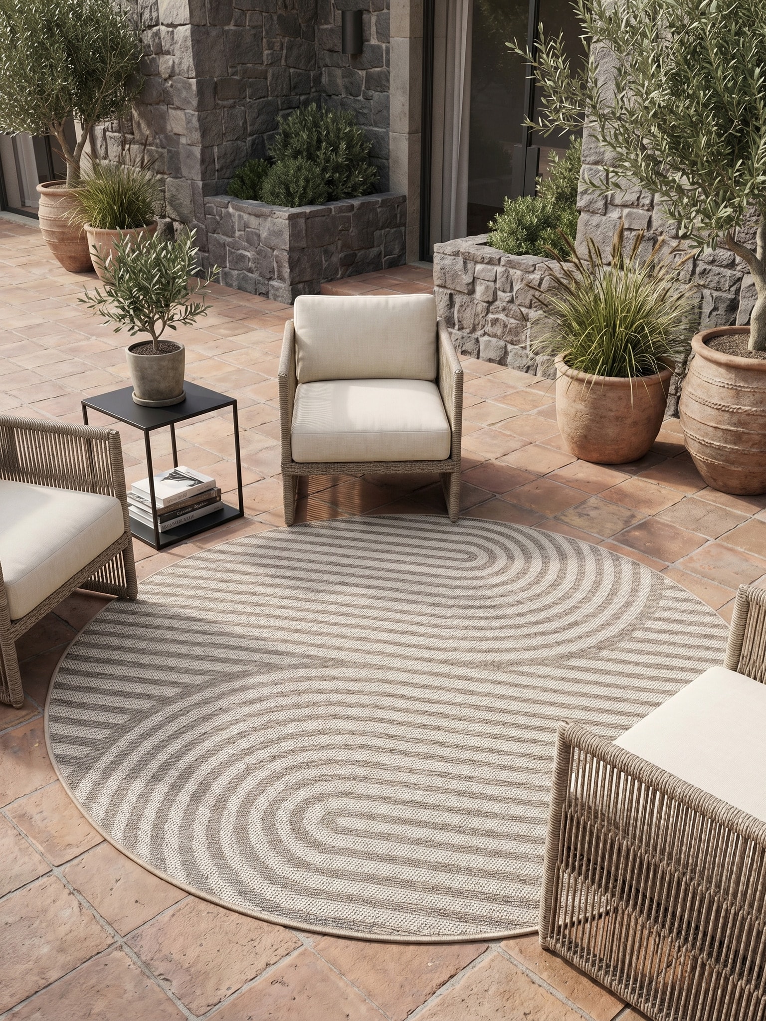 Teppich Outdoor VENTOUX in Beige, im Boho-Stil, &Oslash; 160 cm 