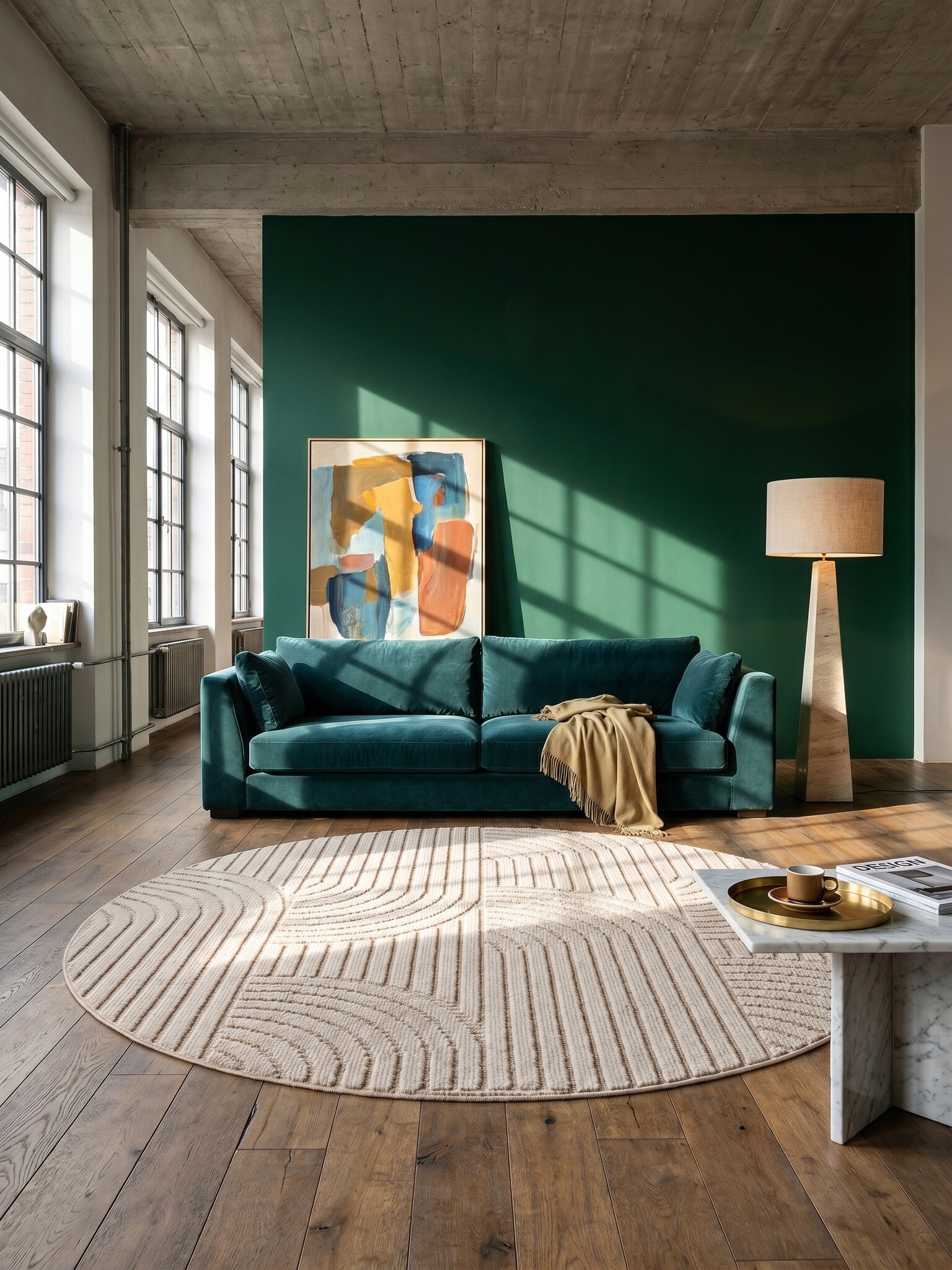 Flachgewebe-Teppich Hoch-Tief-B&ouml;gen Beige 120x120 cm Hoch-Tief B&ouml;gen 