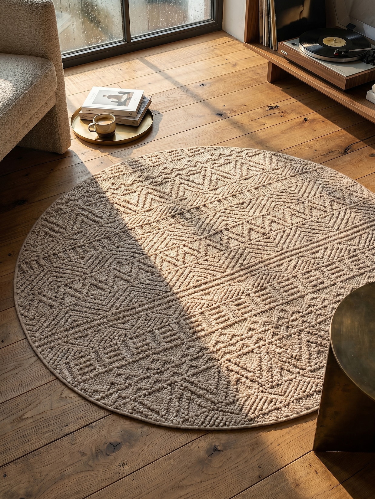 Flachgewebe-Teppich Ethno Beige 120x120 cm Ethno-Streifen