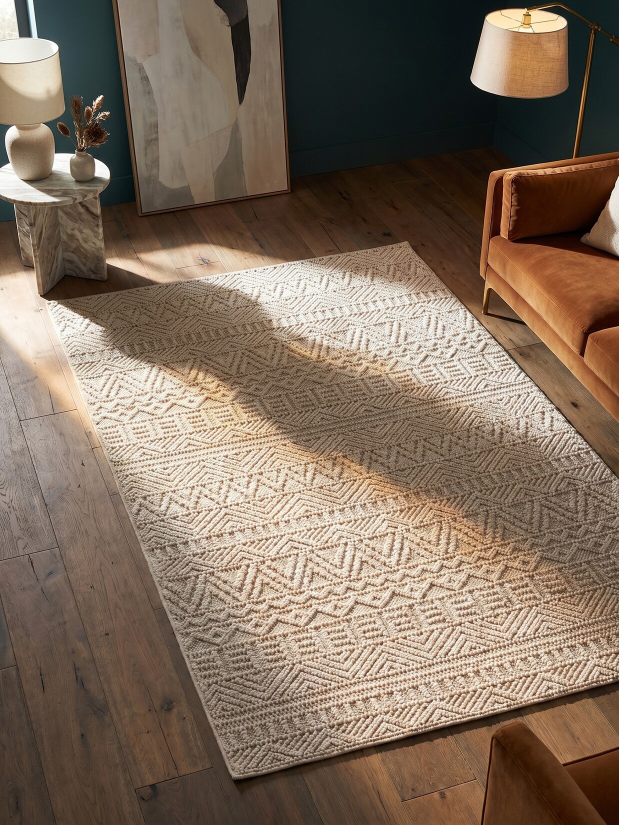 Flachgewebe-Teppich Ethno Creme 60x110 cm Ethno-Streifen
