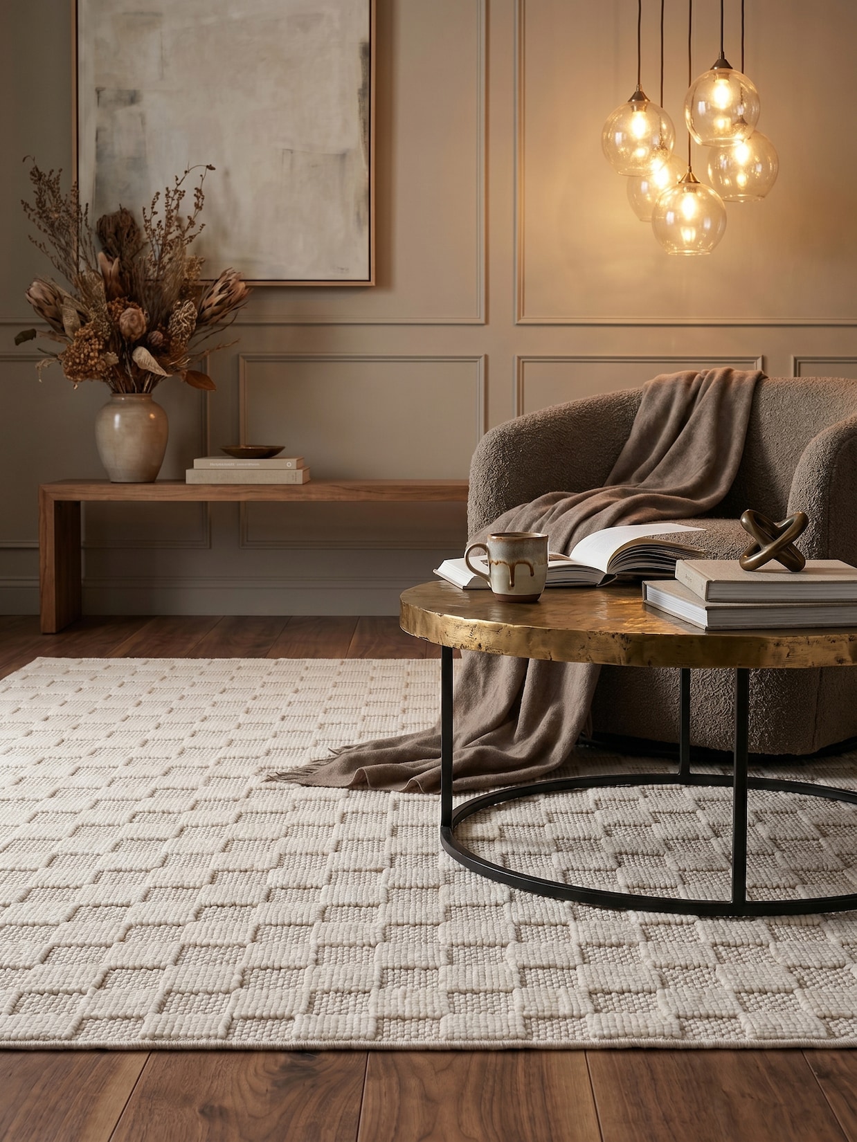 Flachgewebe-Teppich Schachbrett Creme 140x200 cm Schachbrett