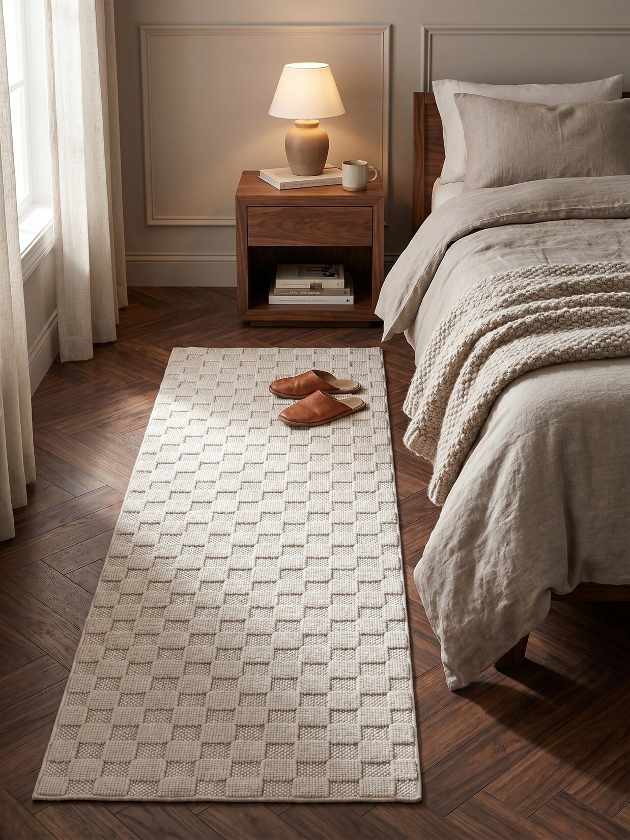 Flachgewebe-Teppich Schachbrett Creme 80x250 cm Schachbrett