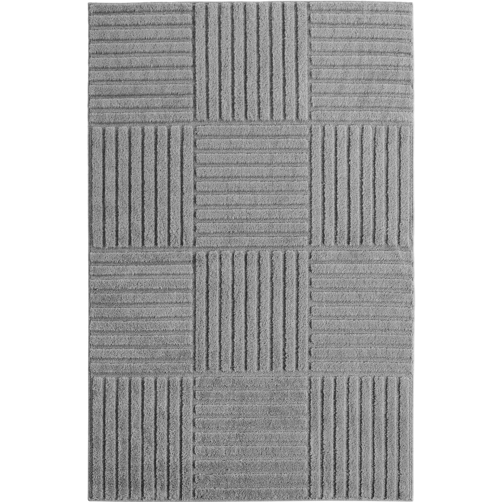 Hochflorteppich Cord-Streifen-Patchwork Silber 60x110 cm Waschbar