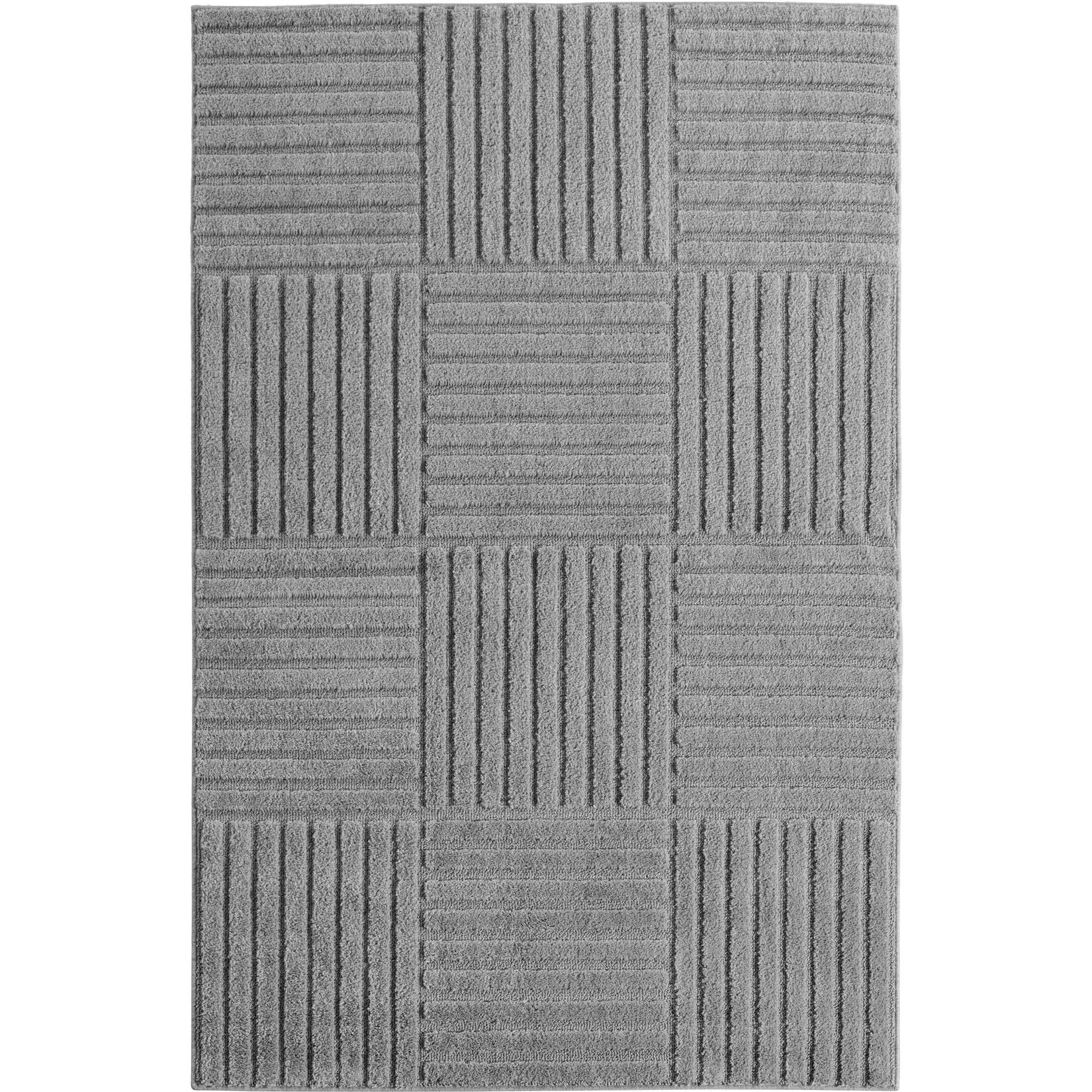 Hochflorteppich Cord-Streifen-Patchwork Silber 80x150 cm Waschbar
