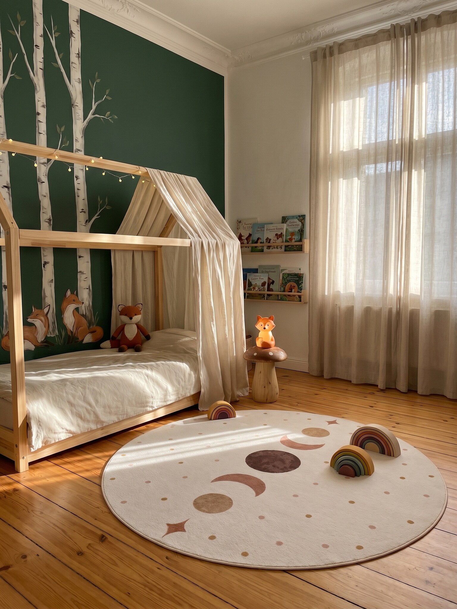 Kinderteppich Mondphasen Creme 120x120 cm Waschbar 