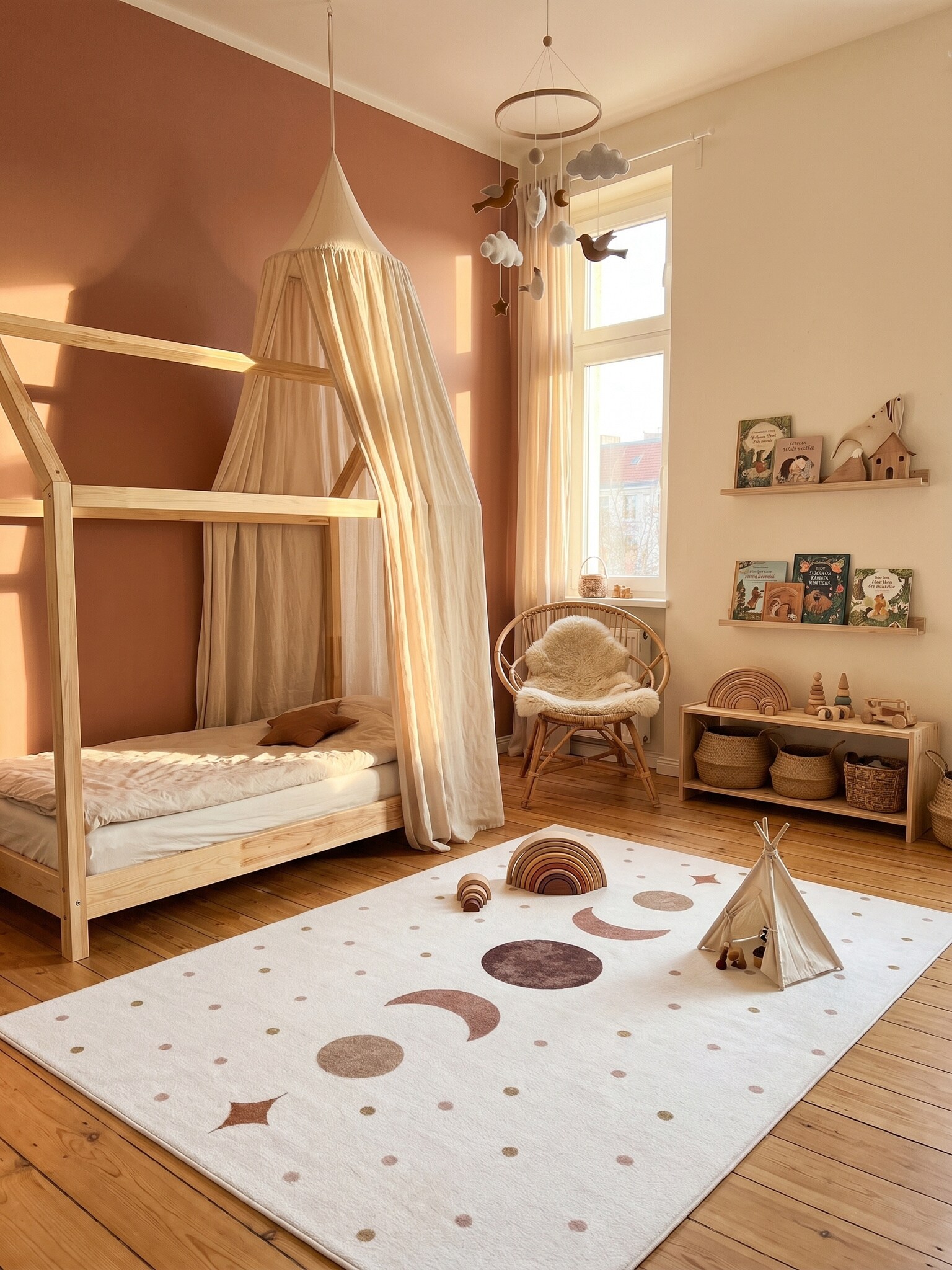 Kinderteppich Mondphasen Creme 160x230 cm Waschbar 