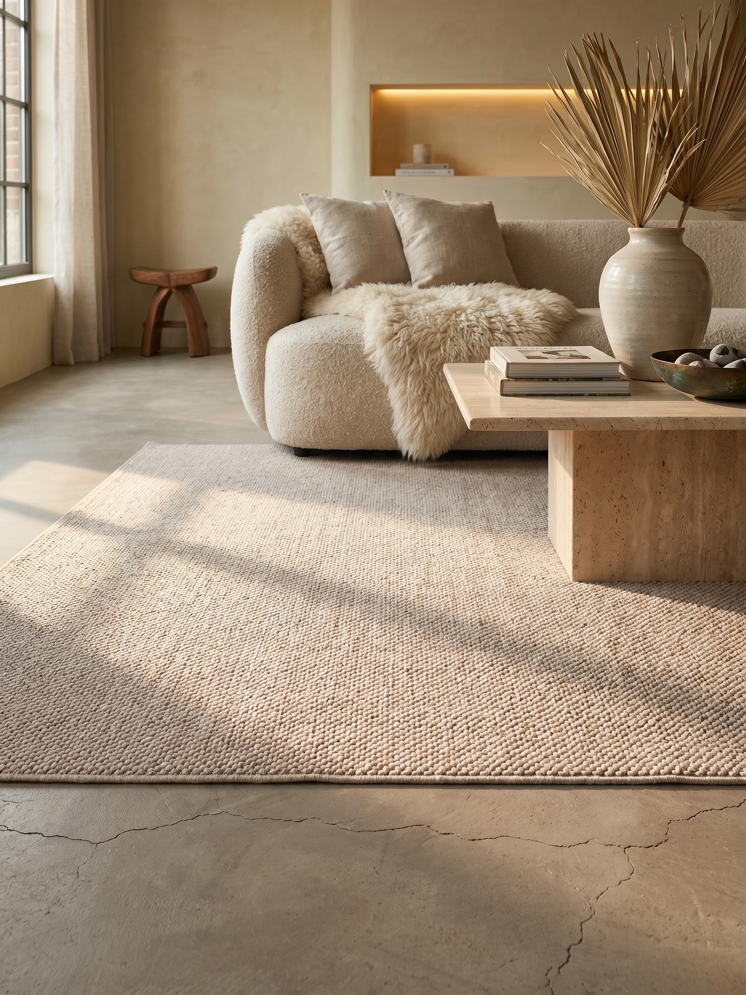 Flachgewebe-Teppich Berber-Tradition Beige 60x110 cm Uni meliert 