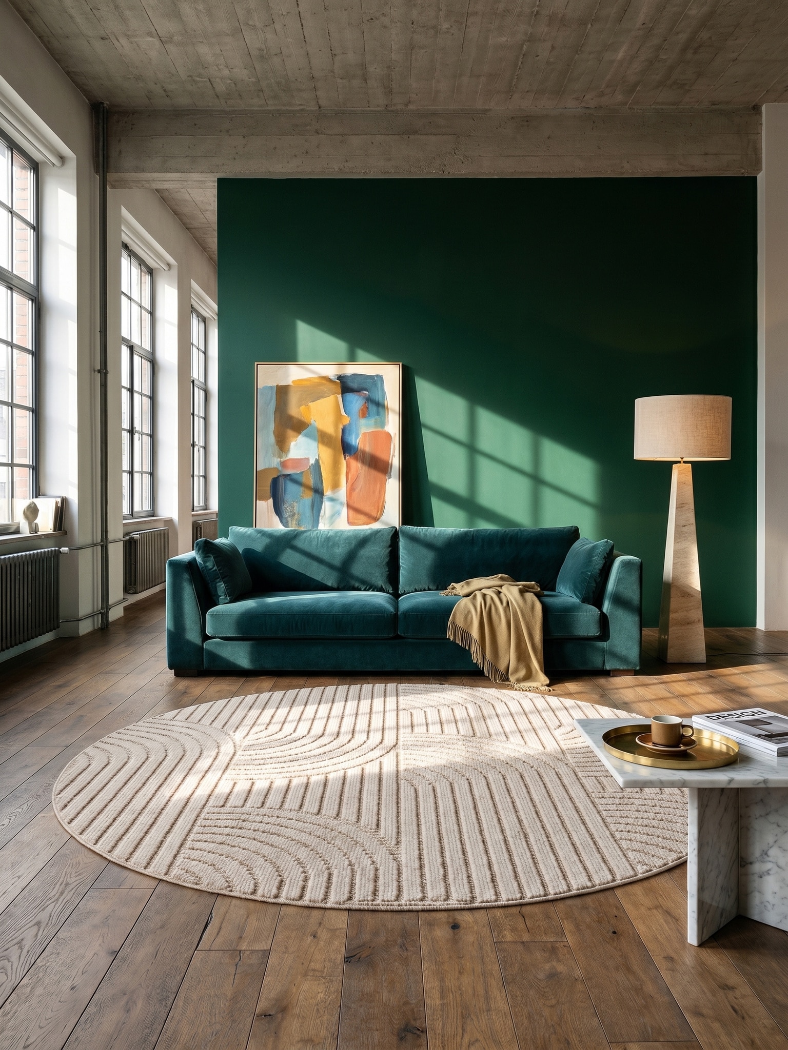 Flachgewebe-Teppich Hoch-Tief-B&ouml;gen Beige 120x120 cm Hoch-Tief B&ouml;gen 