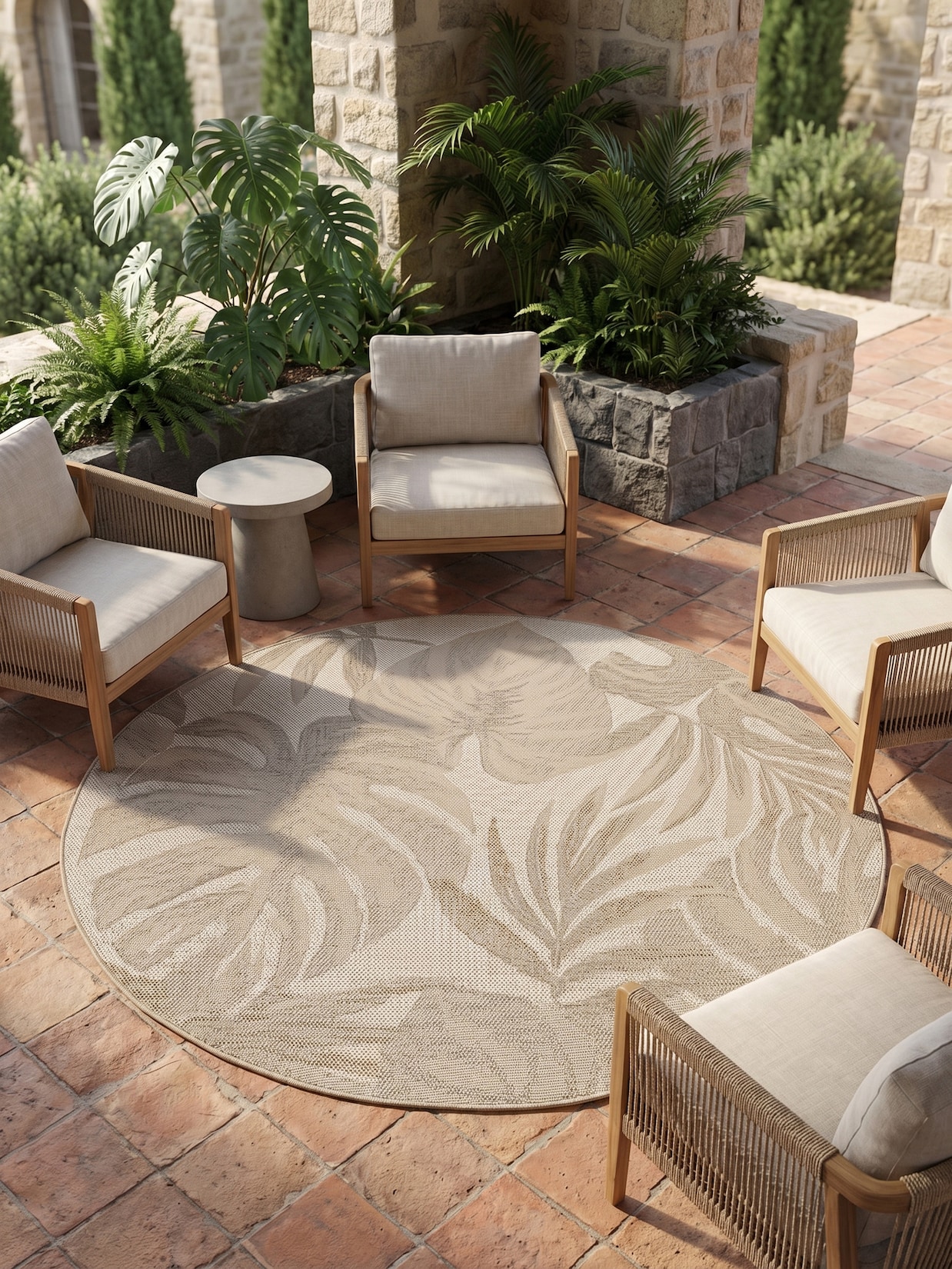 Outdoor-Teppich Tropische Blätter Beige 200x200 cm Wetterfest
