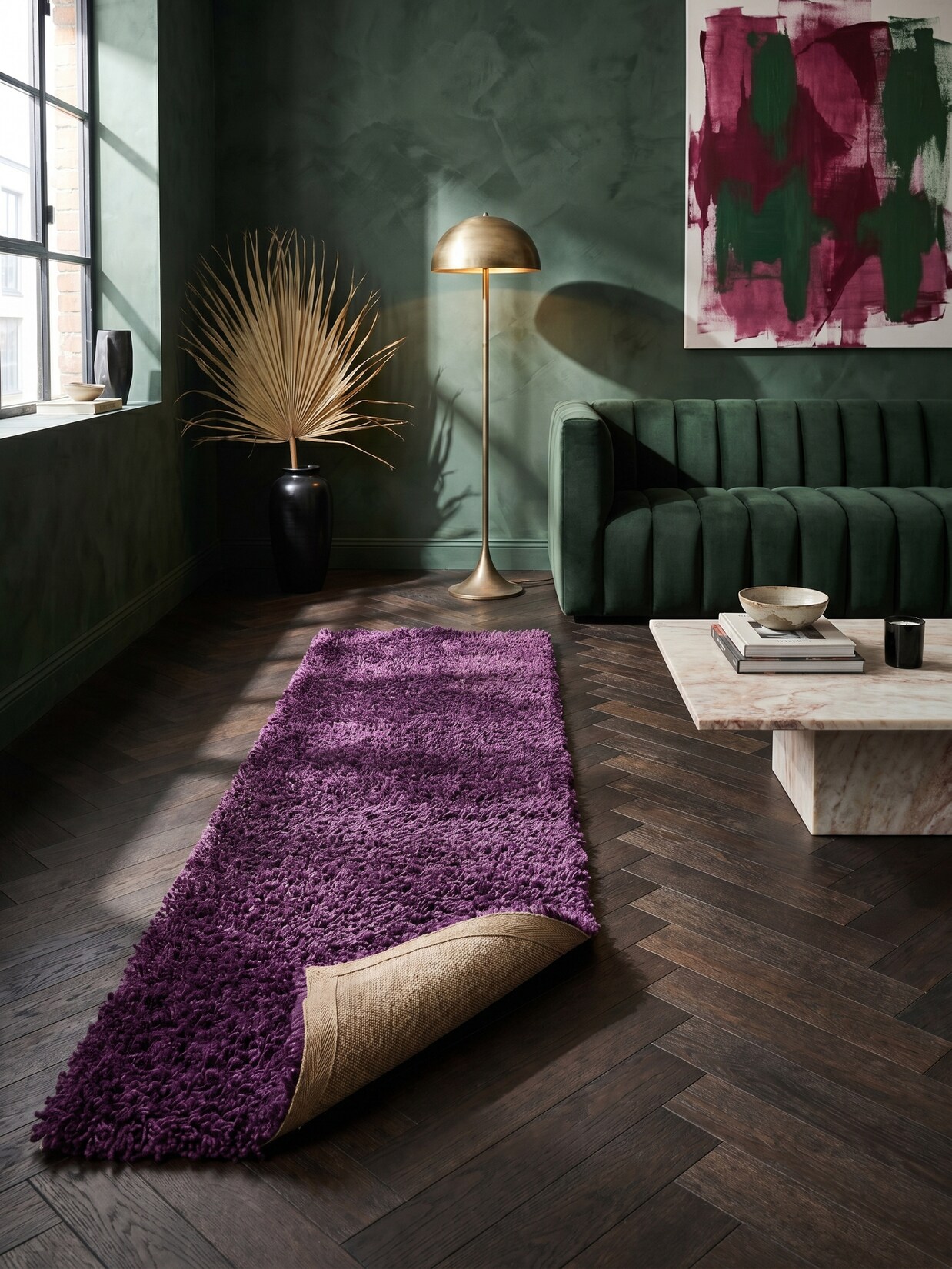 Hochflorteppich RHEIN, einfarbig, aus Polypropylen, Violett, 60 x 110 cm
