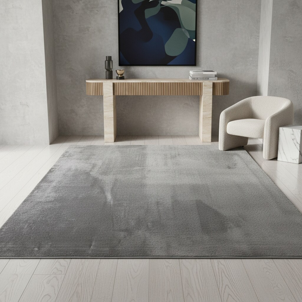Kurzflorteppich Waschbar ISAR, einfarbig, aus Polyester, Silber, Ø 120 cm