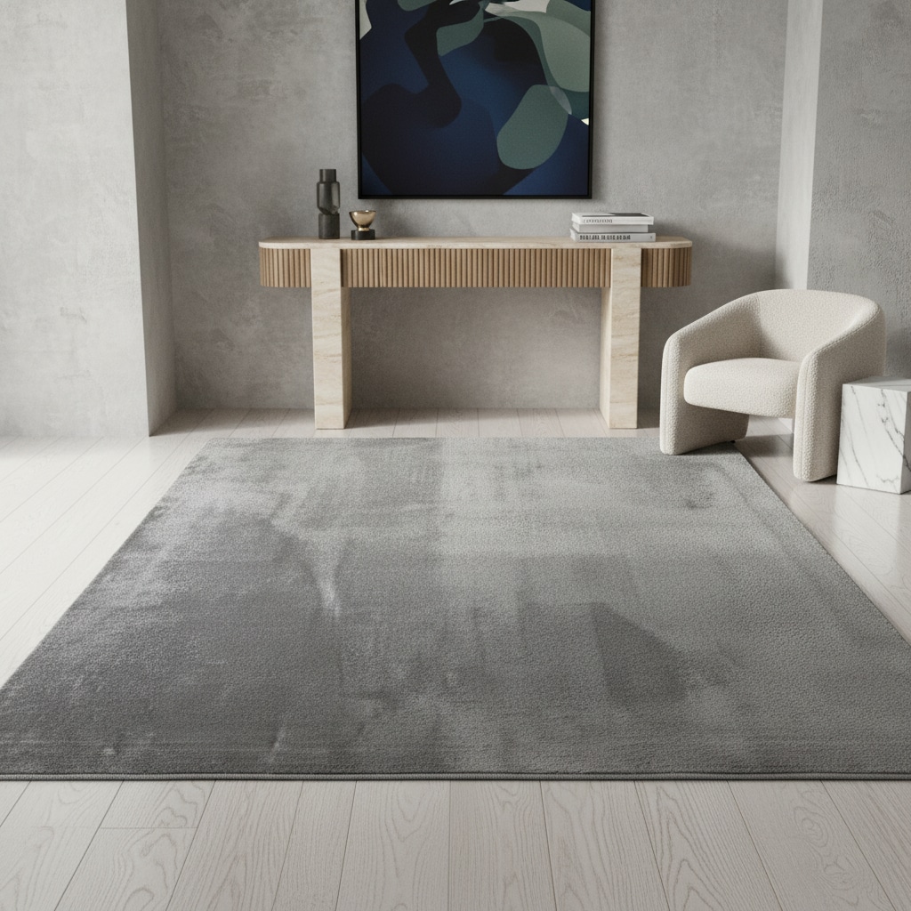 Kurzflorteppich Waschbar ISAR, einfarbig, aus Polyester, Silber, 160 x 220 cm