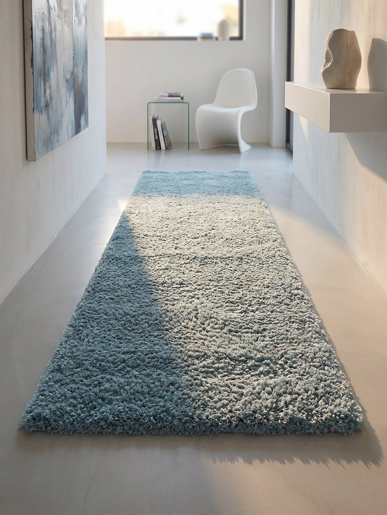Hochflorteppich SALZACH, einfarbig, aus Polypropylen, Blau, 80 x 250 cm