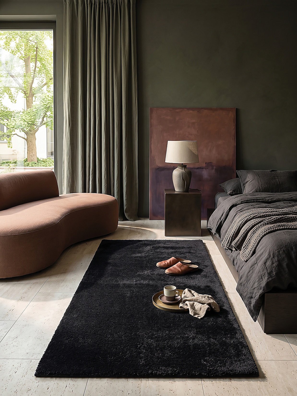 Läufer Hochflor Schwarz 80x300 cm - ALDAN Kadima Design