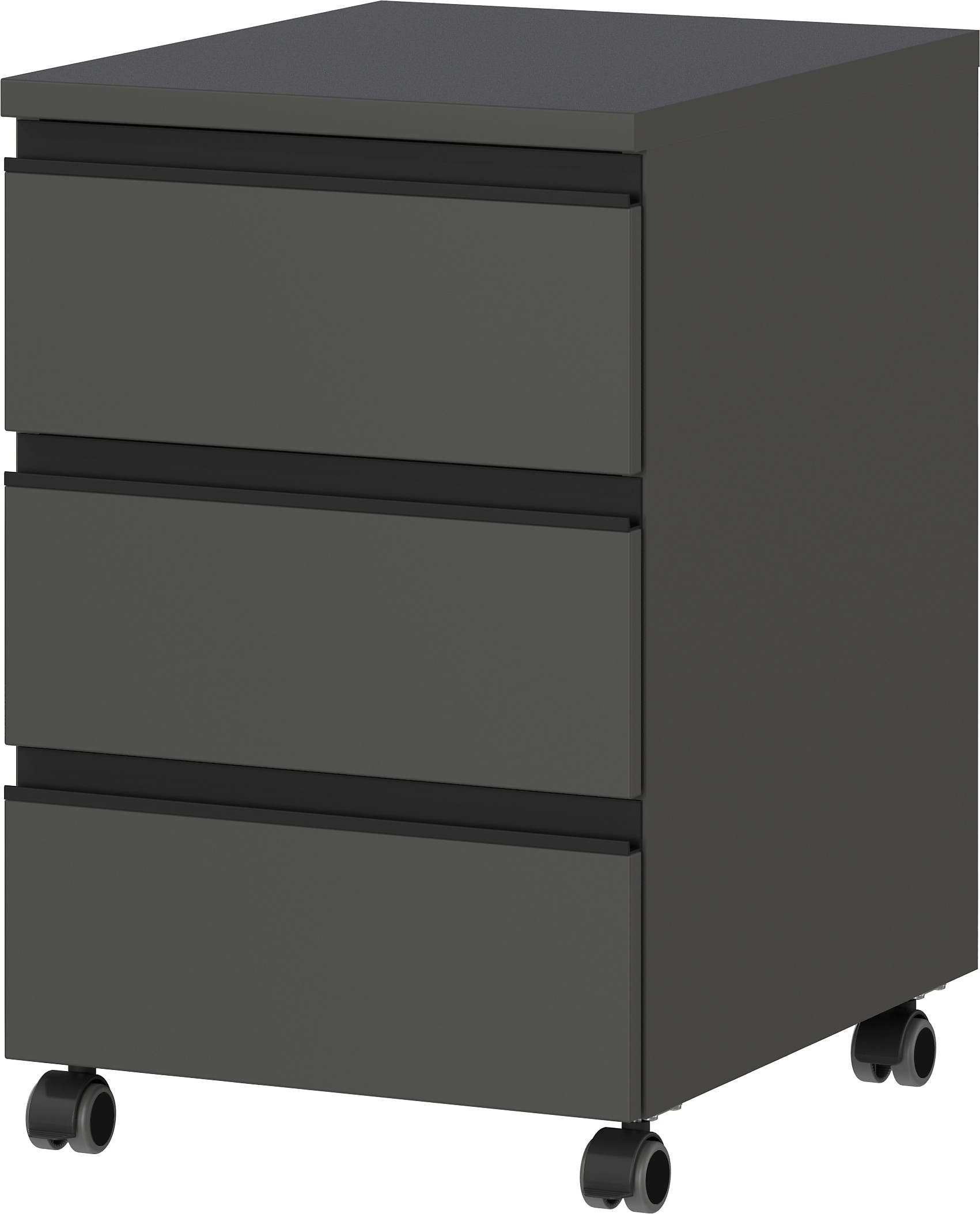 Rollcontainer 3 Schubladen Soft-Close | 40x63x50 cm | B&uuml;rocontainer Graphit | Mobil auf Rollen | Made in Germany | B&uuml;rom&ouml;bel "Stuttgart" Kadima Design 