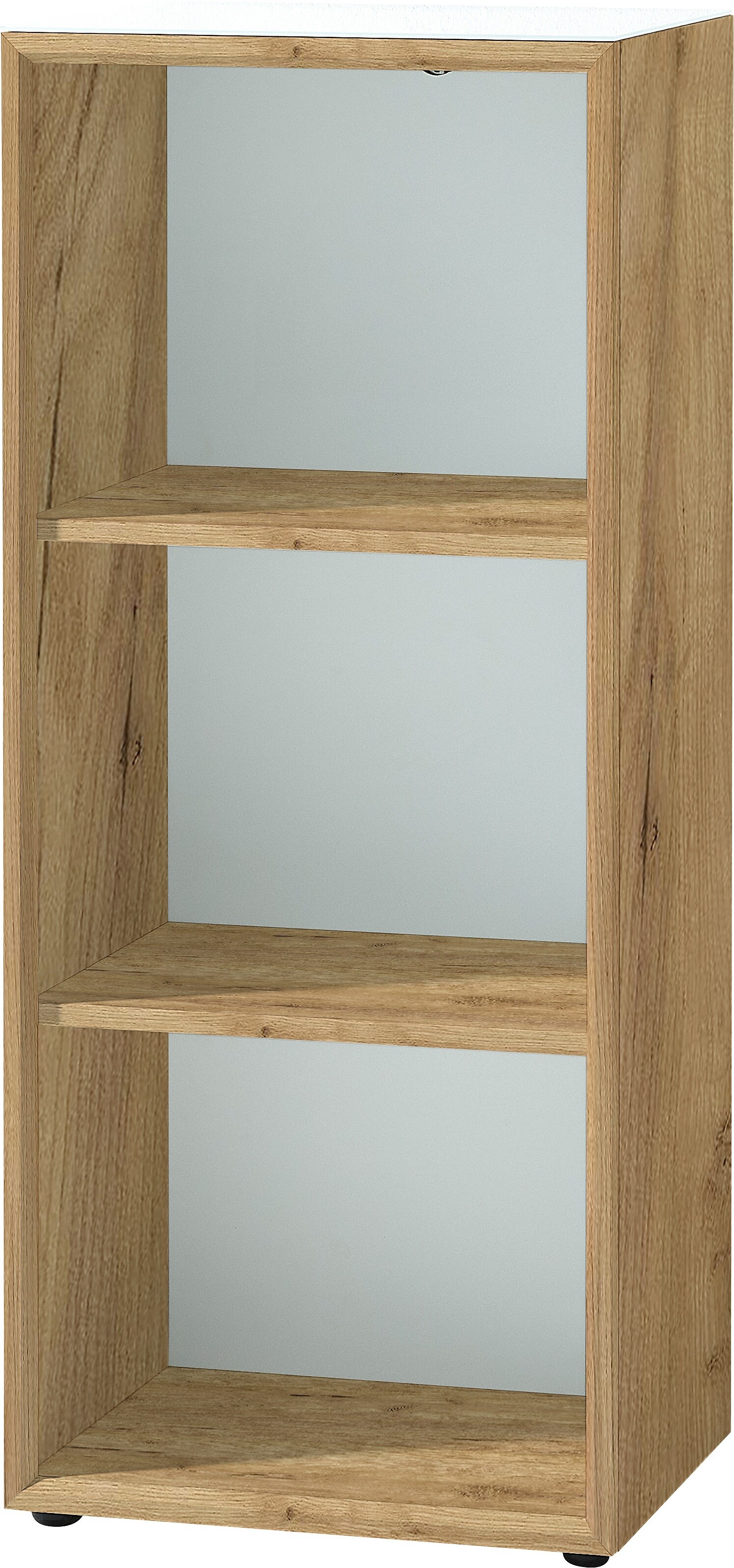 Aktenregal Schmal | B&uuml;roregal 50x120x37cm 3 Ordnerh&ouml;hen | Chalet-Eiche-Nb./Wei&szlig; | Glasauflage (Oben) | 22kg Belastbar | Ordnerregal Made in Germany 