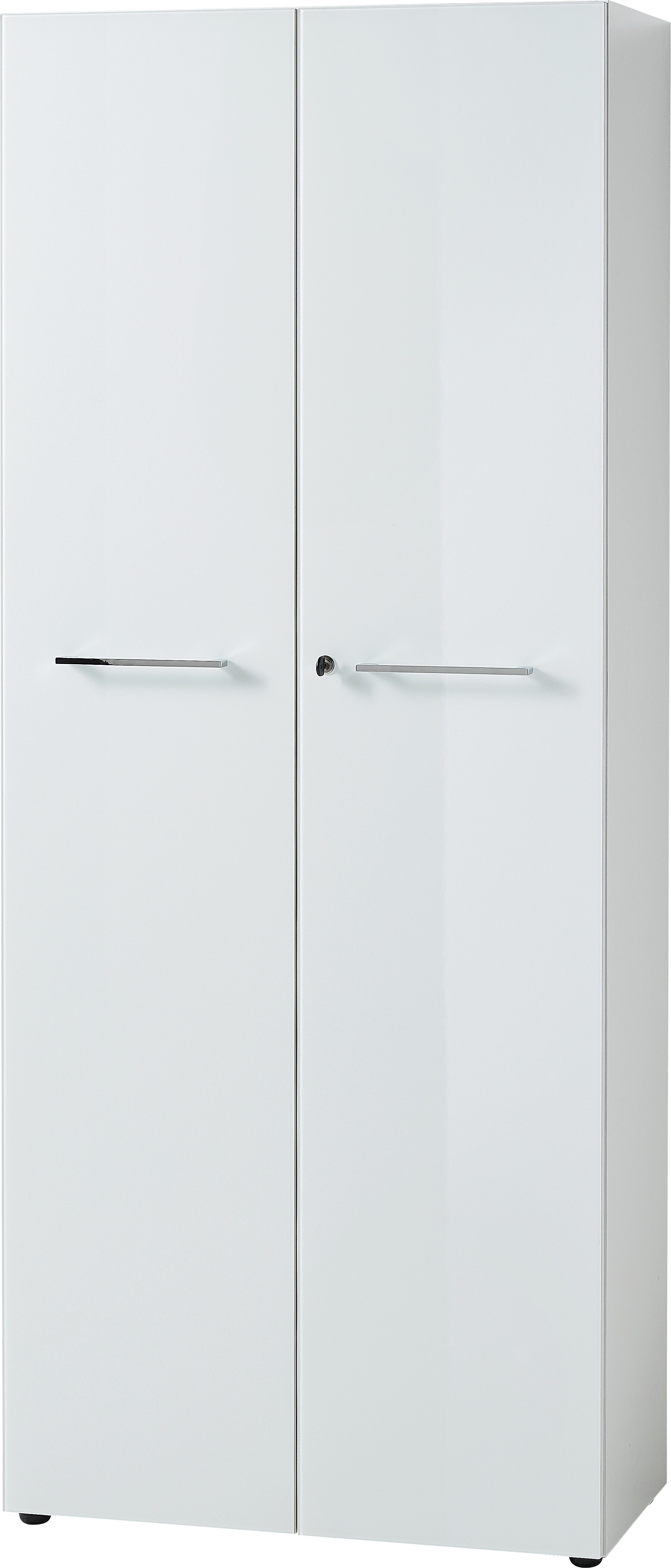 Aktenschrank MUENCHEN 80x37x196cm | 5 Ordnerh&ouml;hen | Glasfront & Abschlie&szlig;bar | Wei&szlig; 
