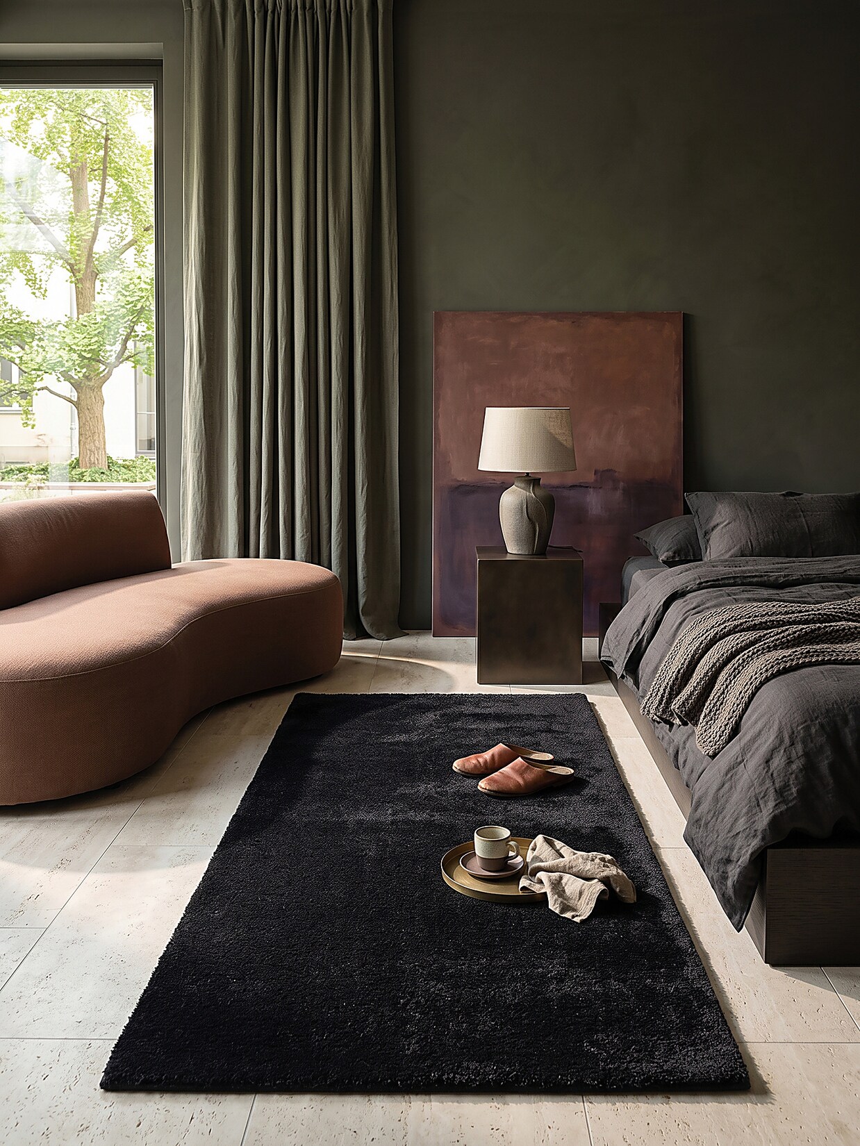 Läufer Hochflor Schwarz 60x110 cm - ALDAN Kadima Design