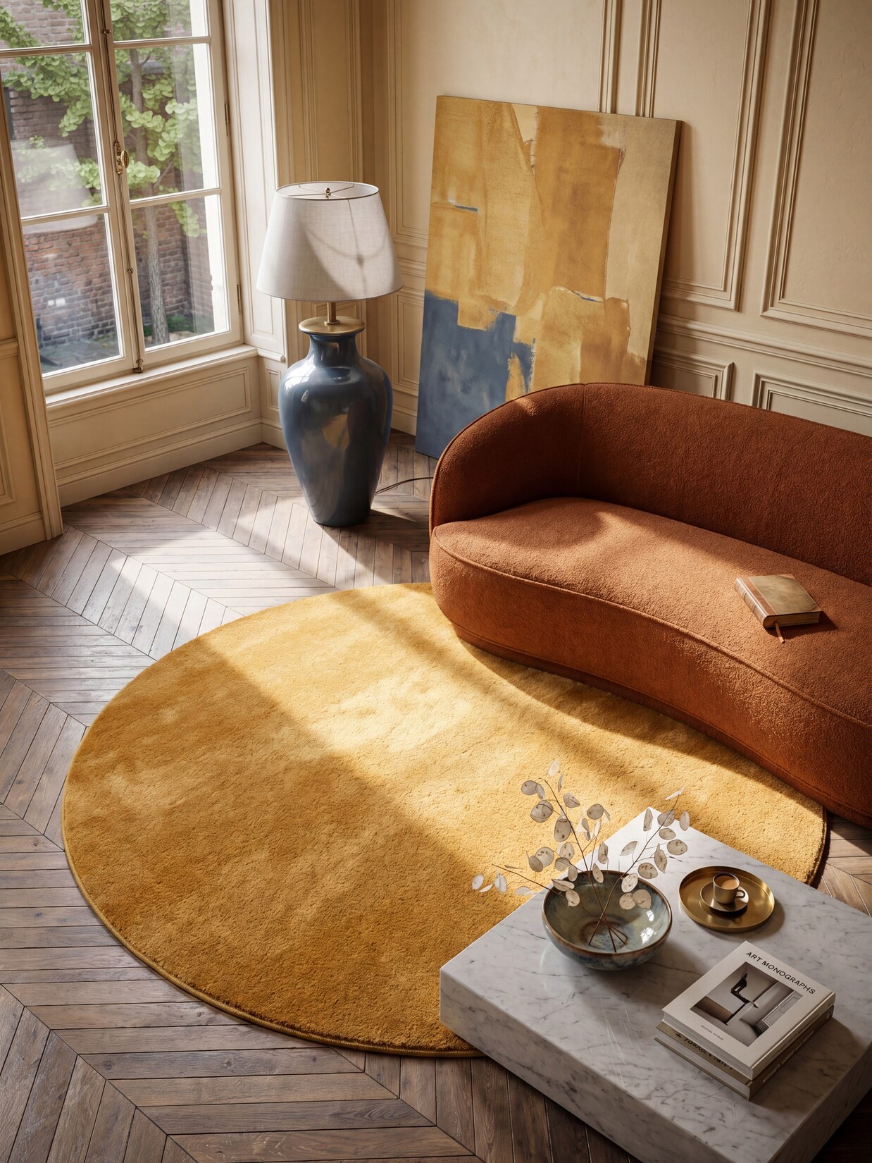 Teppich Hochflor Gold 120x120 cm - ALDAN Kadima Design