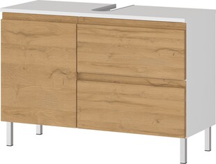 WB-Unterschrank "Veer" 80x34x56 in Weiß und Grandson-Eiche mit Chromfüßen, mit Stauraum | Kadima Design 