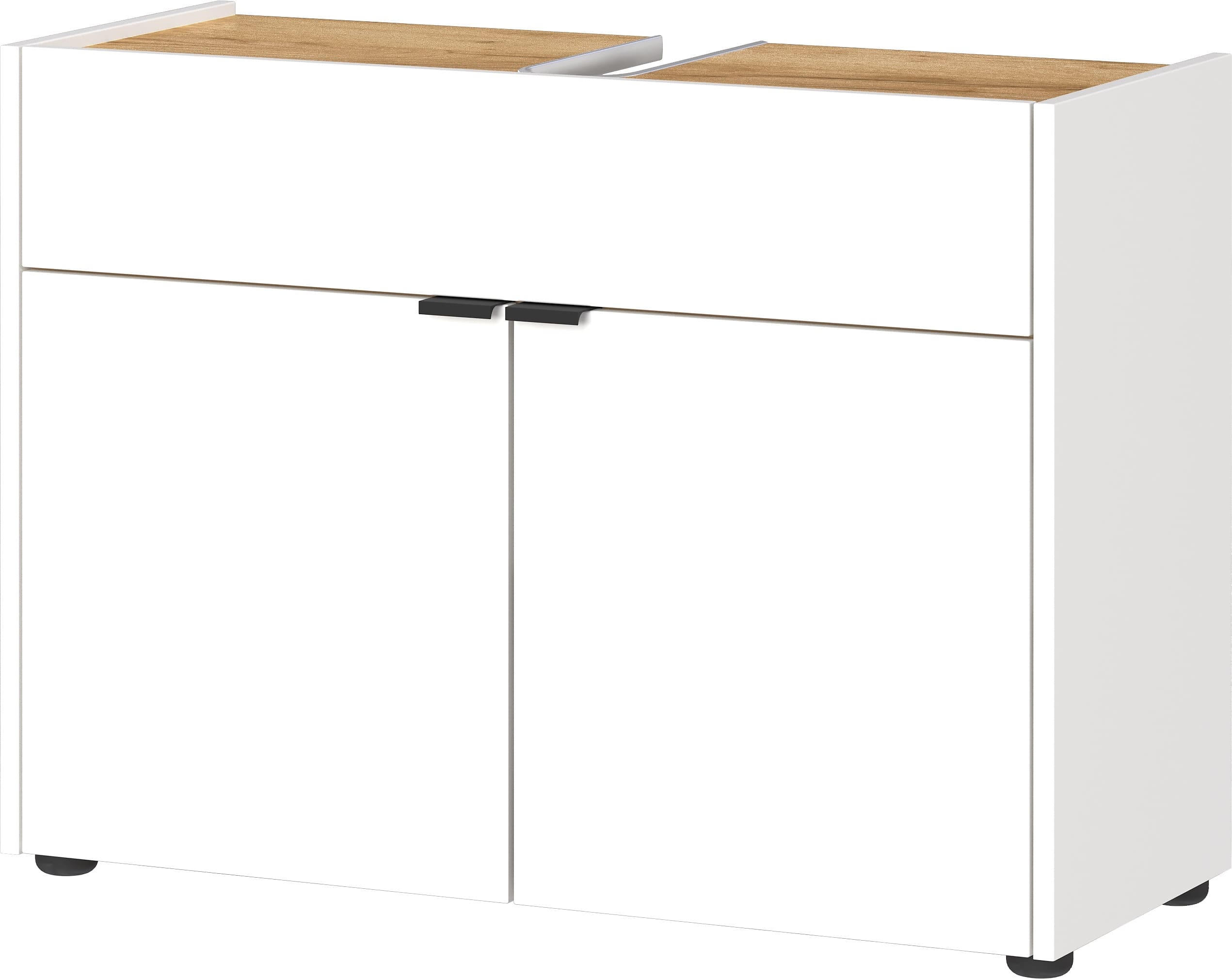 Sto&szlig;fester Unterschrank mit Siphonaussparung, 80x34x60, Easy-Clean, "Avis" Kollektion. Farbe: Wei&szlig;-Beige | Kadima Design 