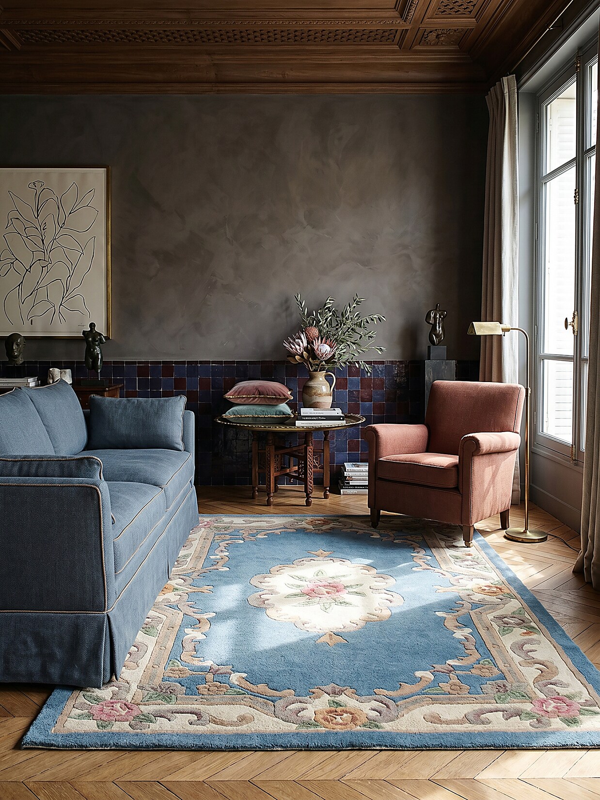 Wollteppich Orient Blau-Beige 75 x 150 cm - BEAULY Kadima Design