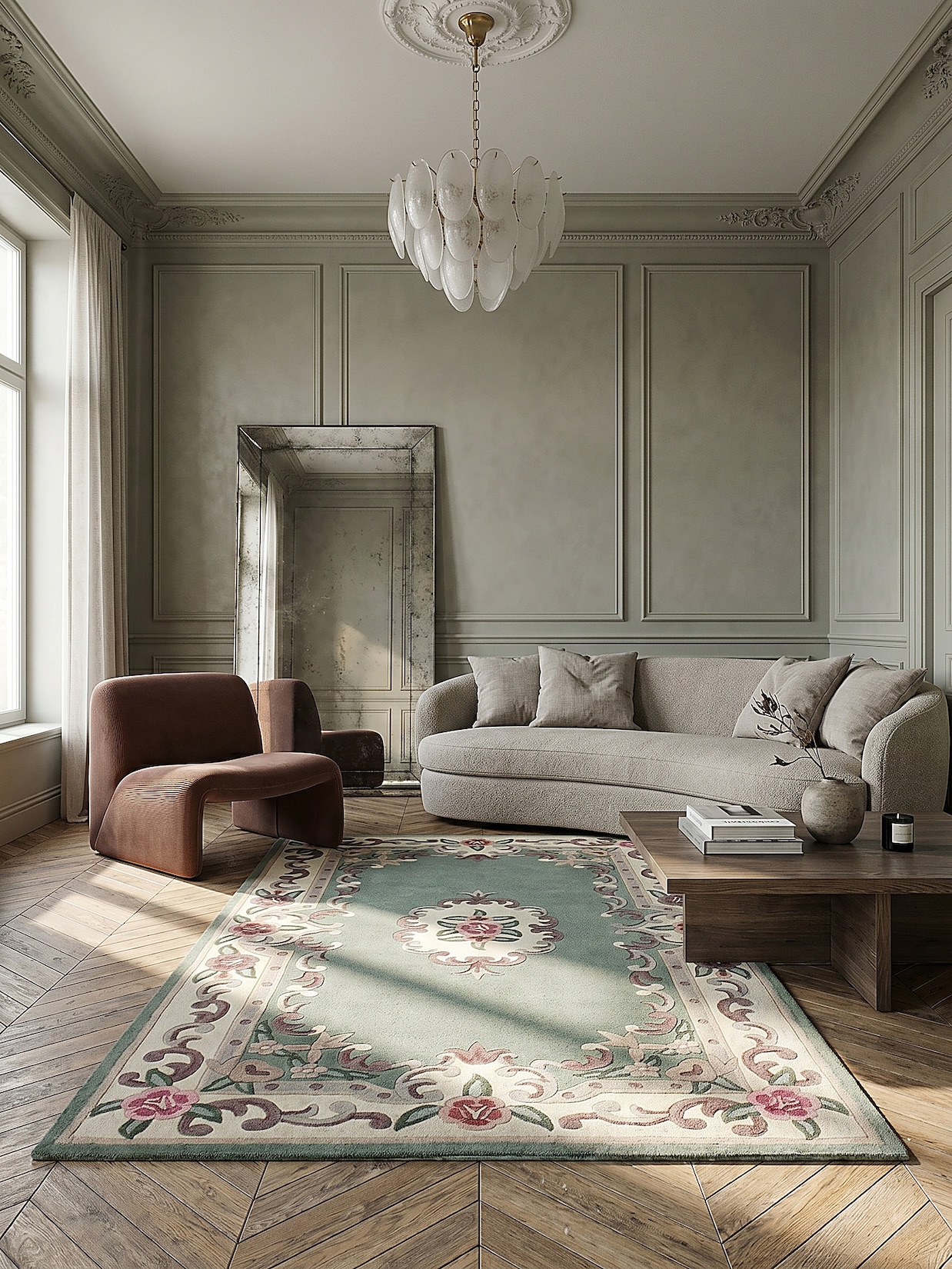 Wollteppich Orient Grün-Beige 120 x 180 cm - BEAULY Kadima Design