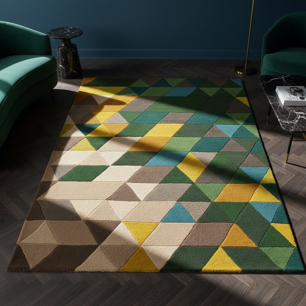 Wollteppich geometrisch Gr&uuml;n-Bunt 160 x 220 cm - DERWENT | Kadima 