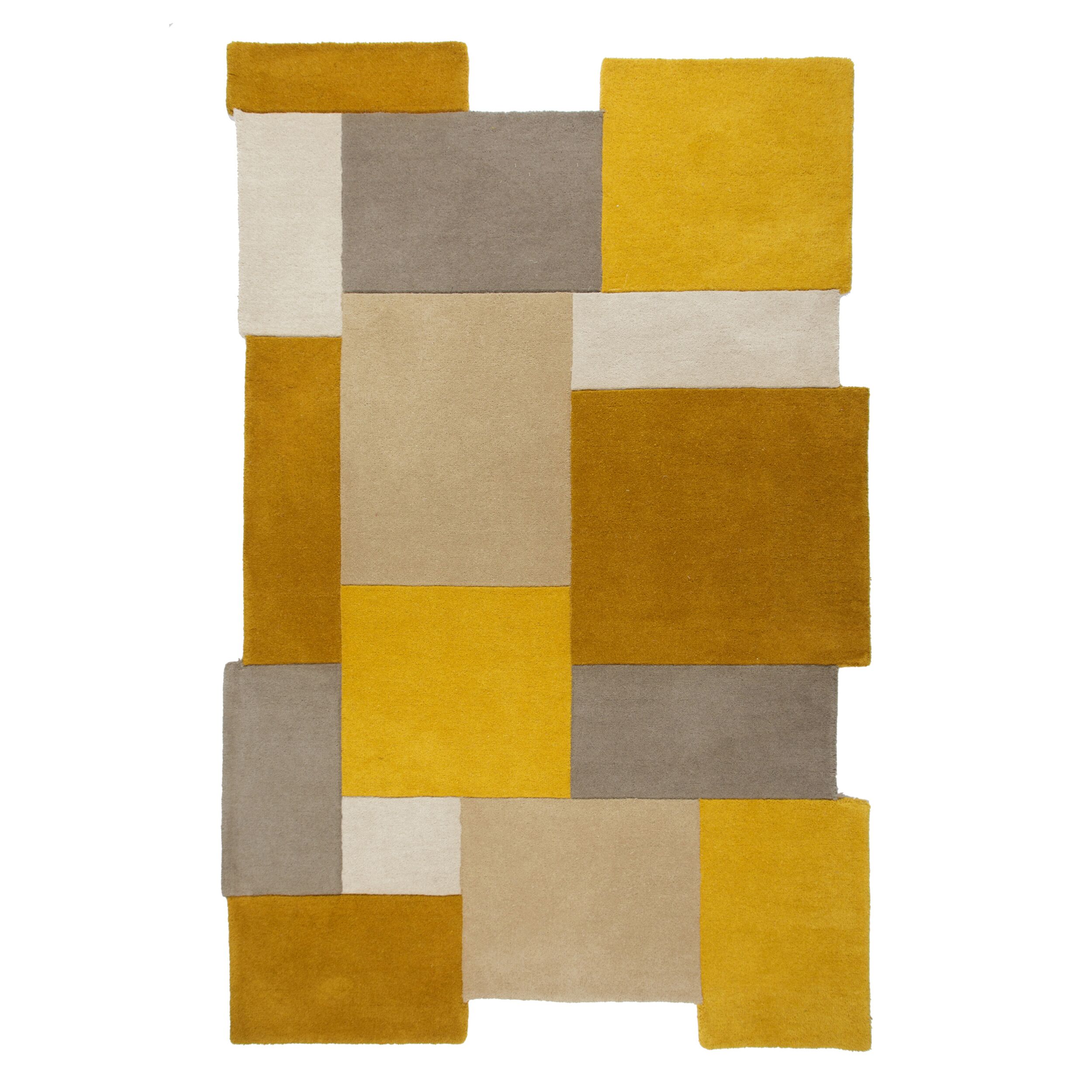 Designerteppich Kurzflor HALLEIN Geometrie-Relief Wolle 120x180 cm Senfgelb modern grafisch zeitlos getuftet Wollteppich | Kadima Design 