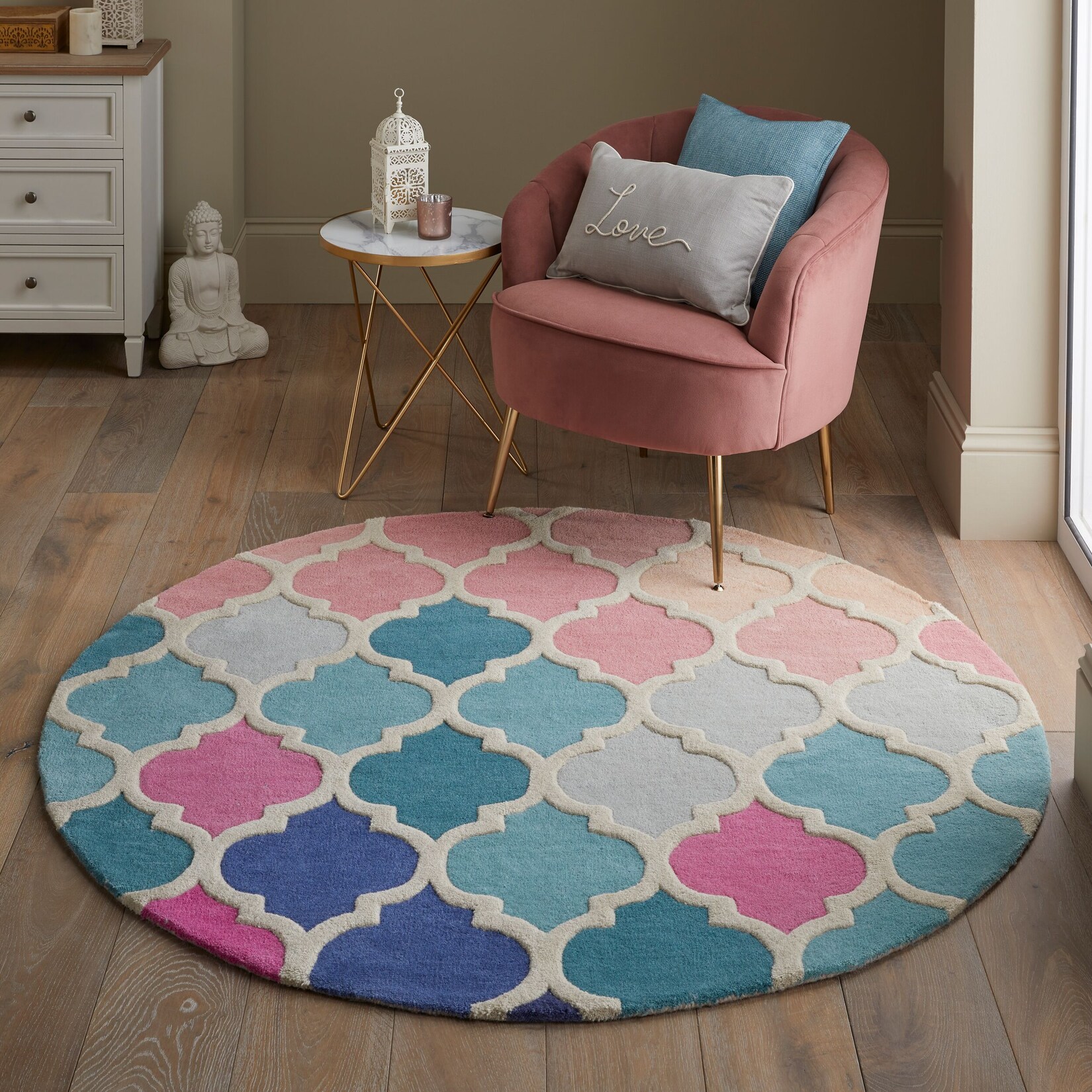 Wollteppich geometrisch Bunt Ø160 cm - DERWENT Kadima Design