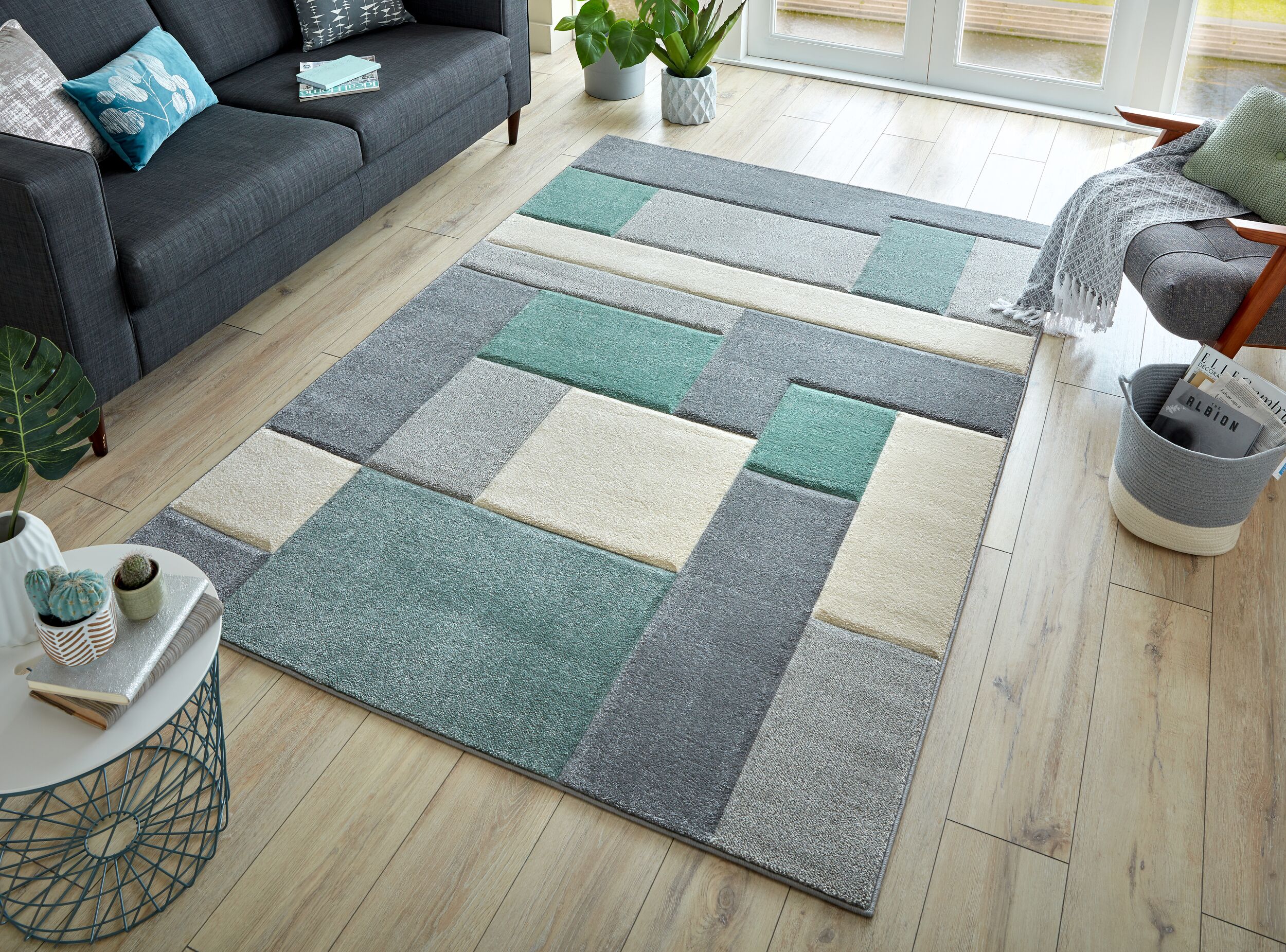 Teppich geometrisch Gr&uuml;n-Grau 120 x 170 cm - NIDD | Kadima Design 