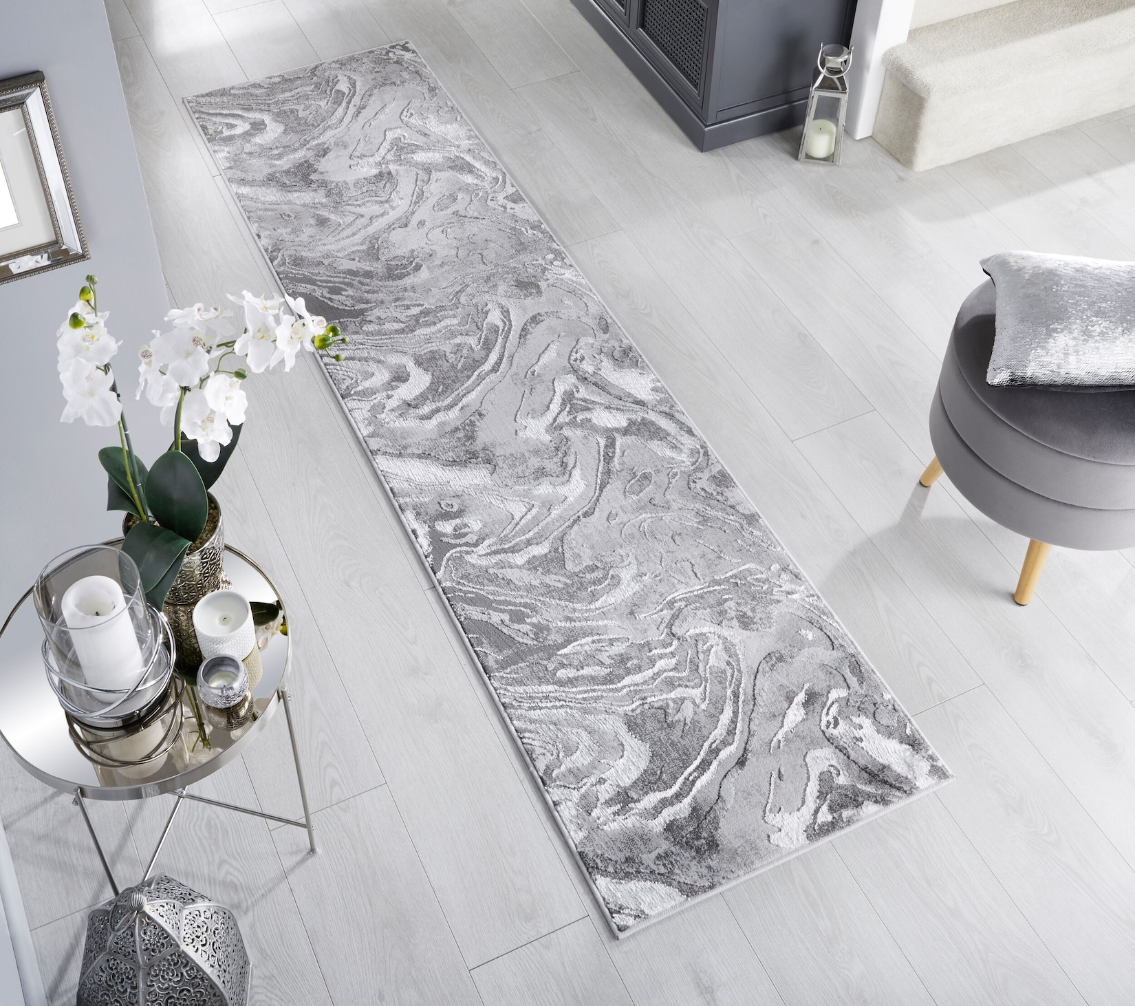 Läufer abstrakt Silber 60 x 230 cm - OUSE Kadima Design
