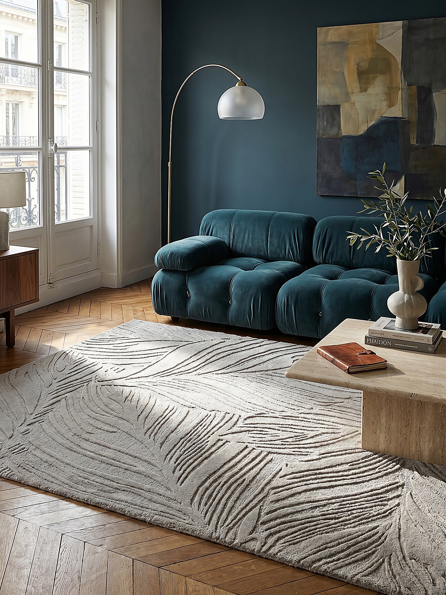 Wollteppich floral Grau 120 x 170 cm - LEVEN | Kadima Design 